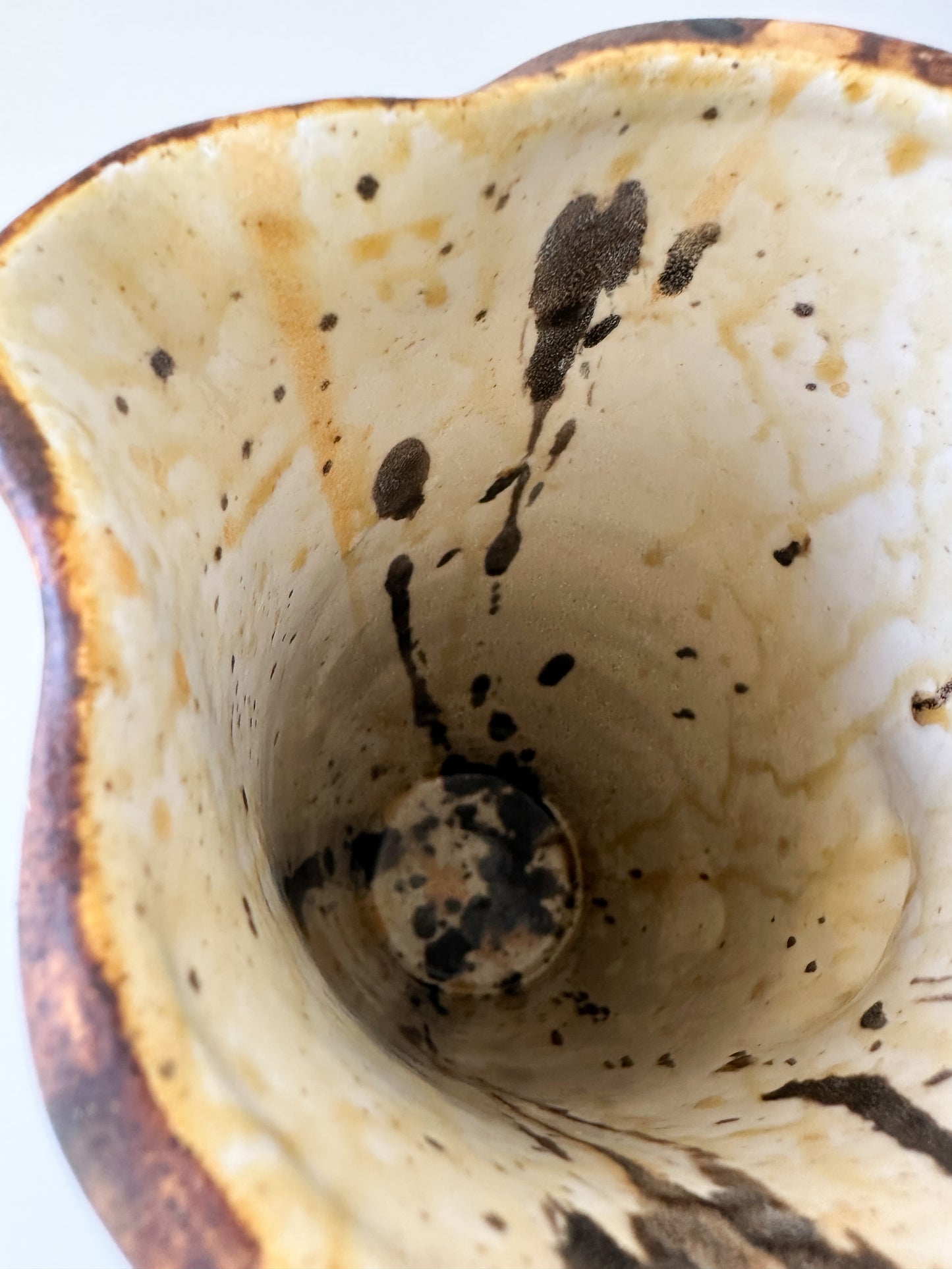 Vintage Brown Ceramic Pitcher with Drip Glaze