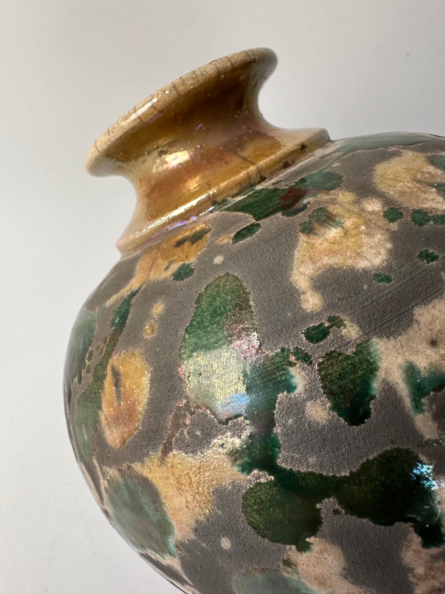Beautiful Splash Glaze Raku Pottery Vase - Signed