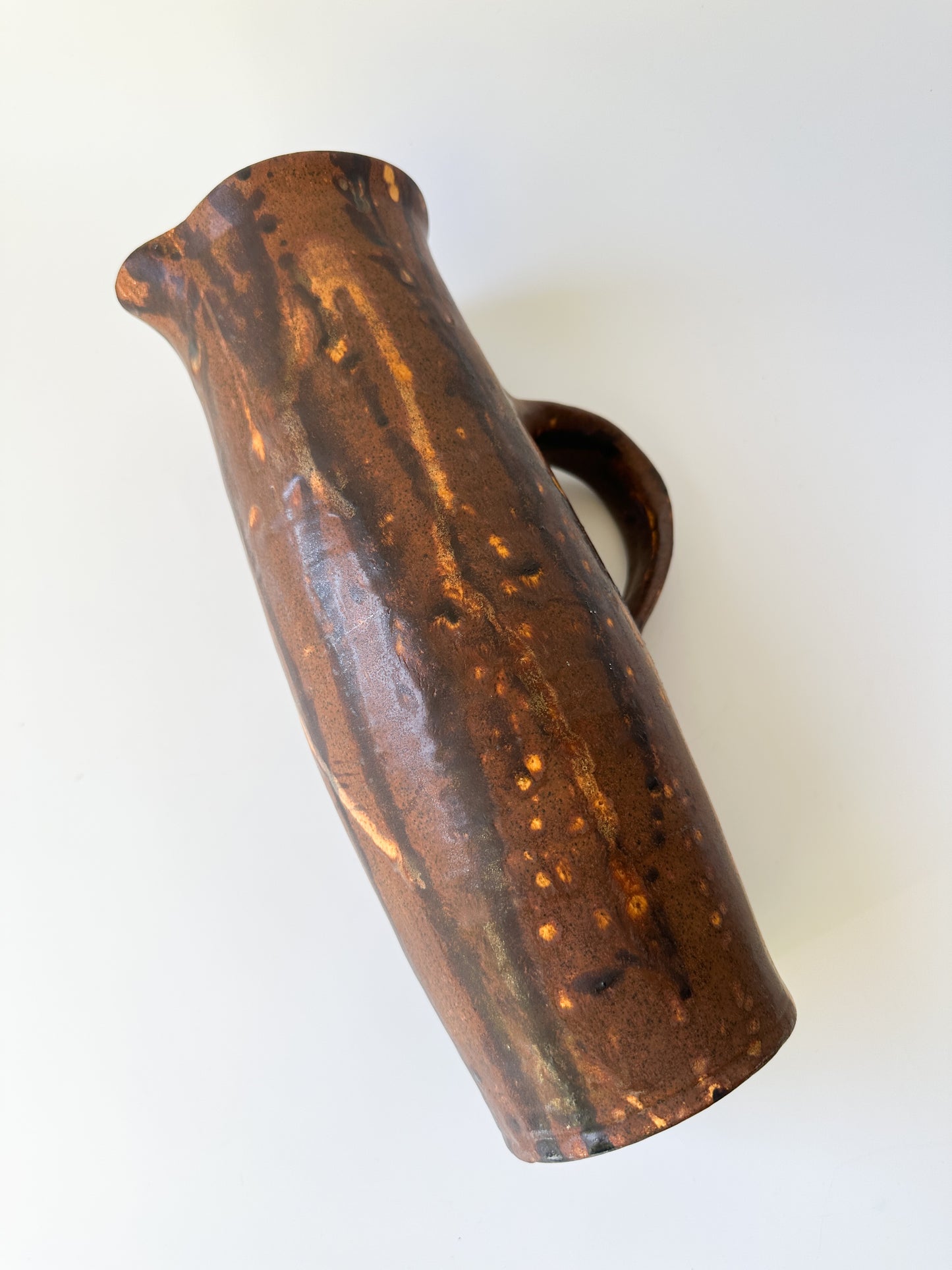 Vintage Brown Ceramic Pitcher with Drip Glaze