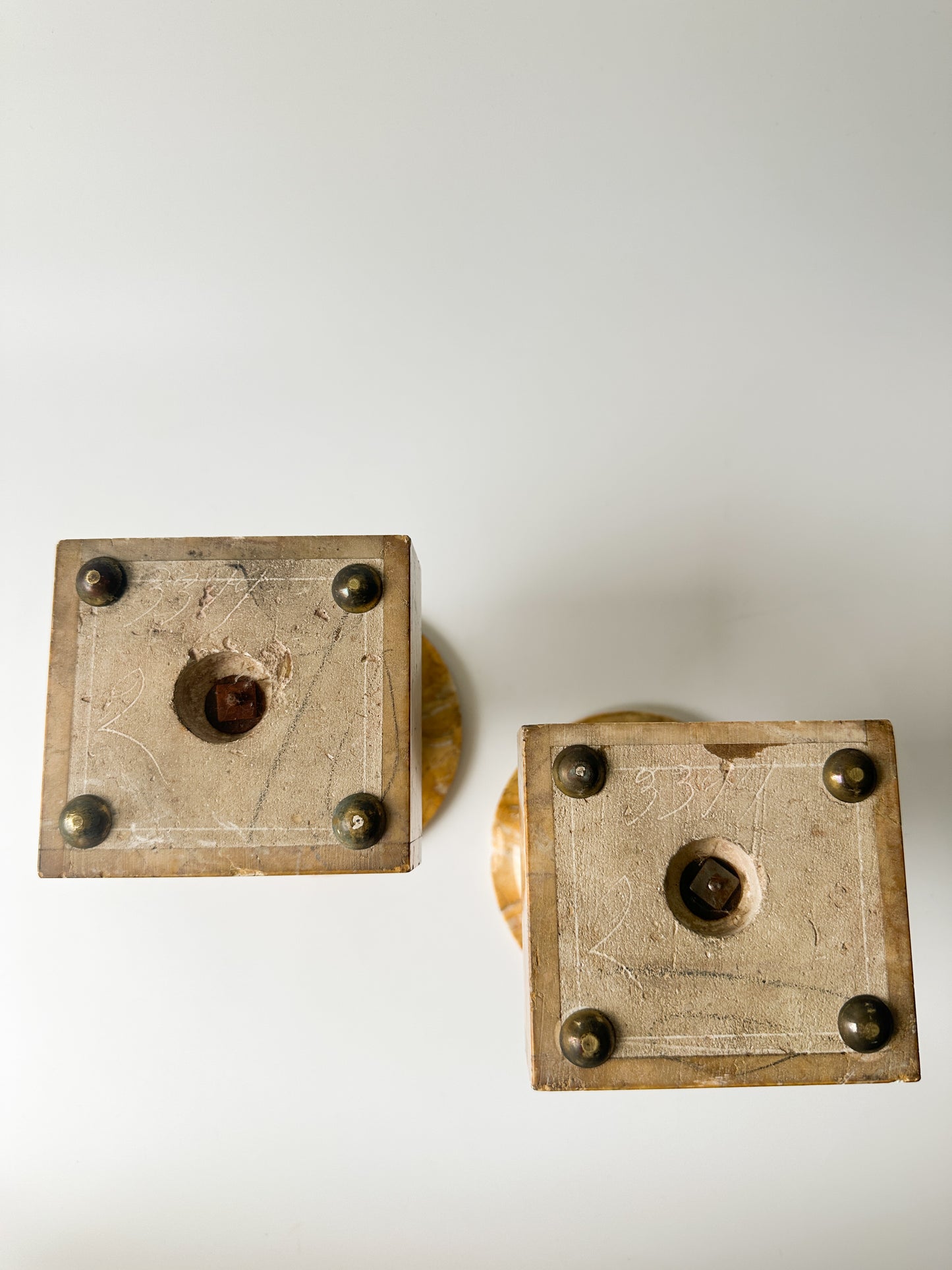 French Art Deco Mantle Clock Yellow and Black Marble Candle Holders (Pair)