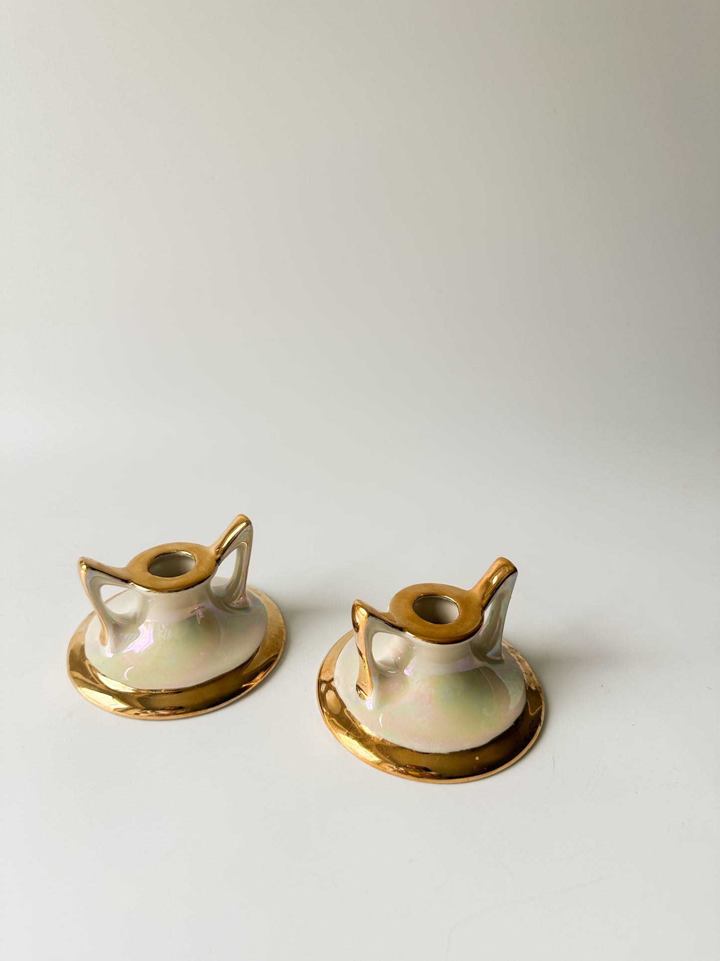 Vintage Pair of Lustreware Candle Holders