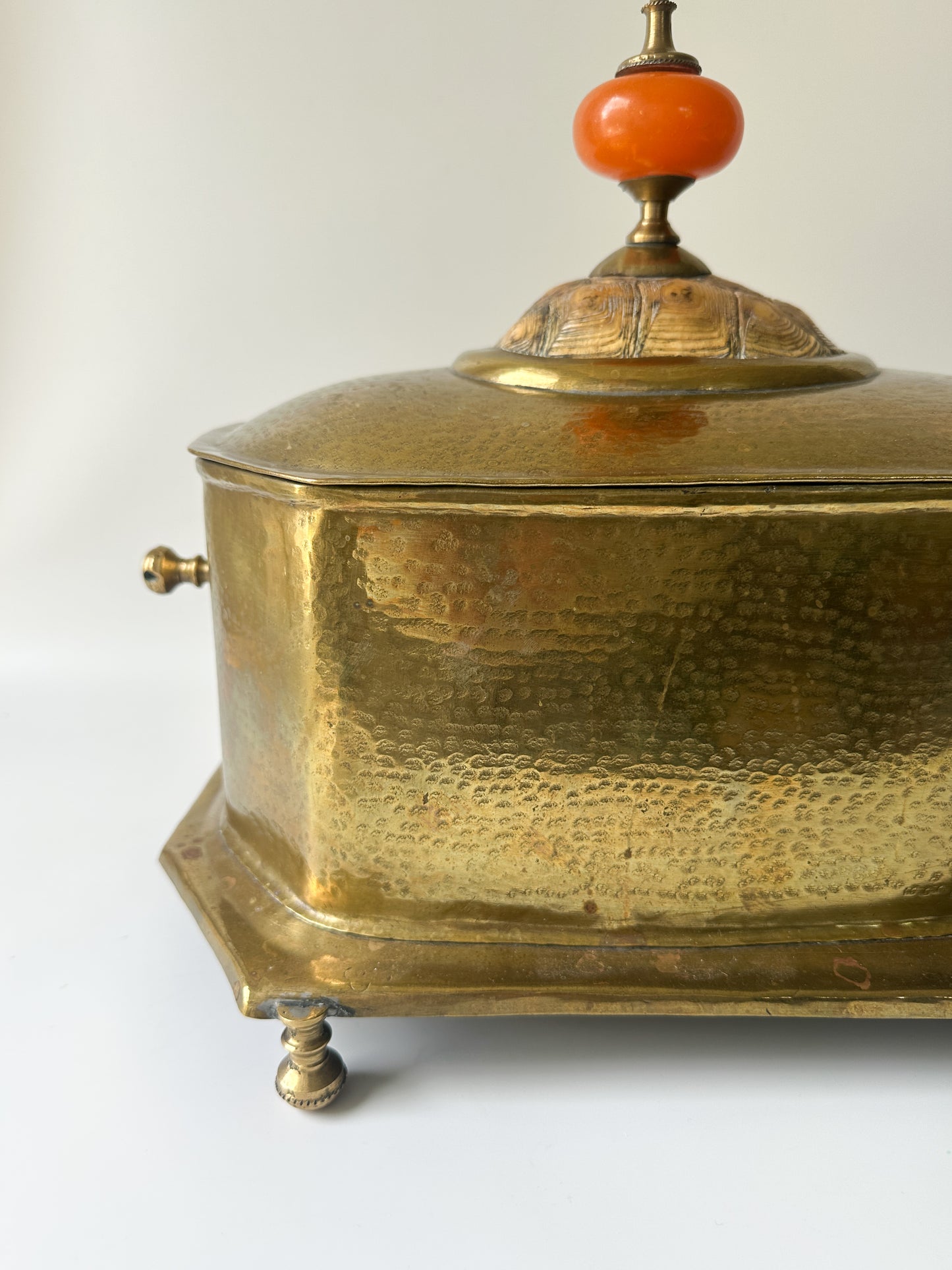 Vintage Hammered Brass Tea Caddy Box