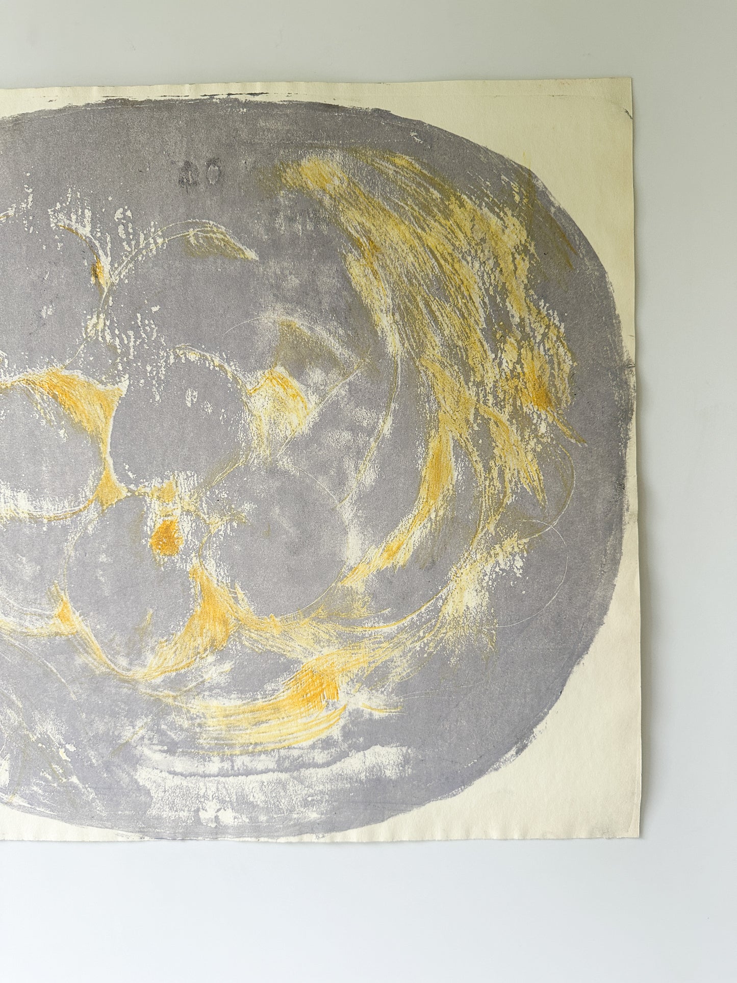 "TRANSCRIPTION FOR FRUIT" yellow/gray (for Erik Satie) Gnossinne No. 2 by Artist Jane Matteson (21" W x 17" H)