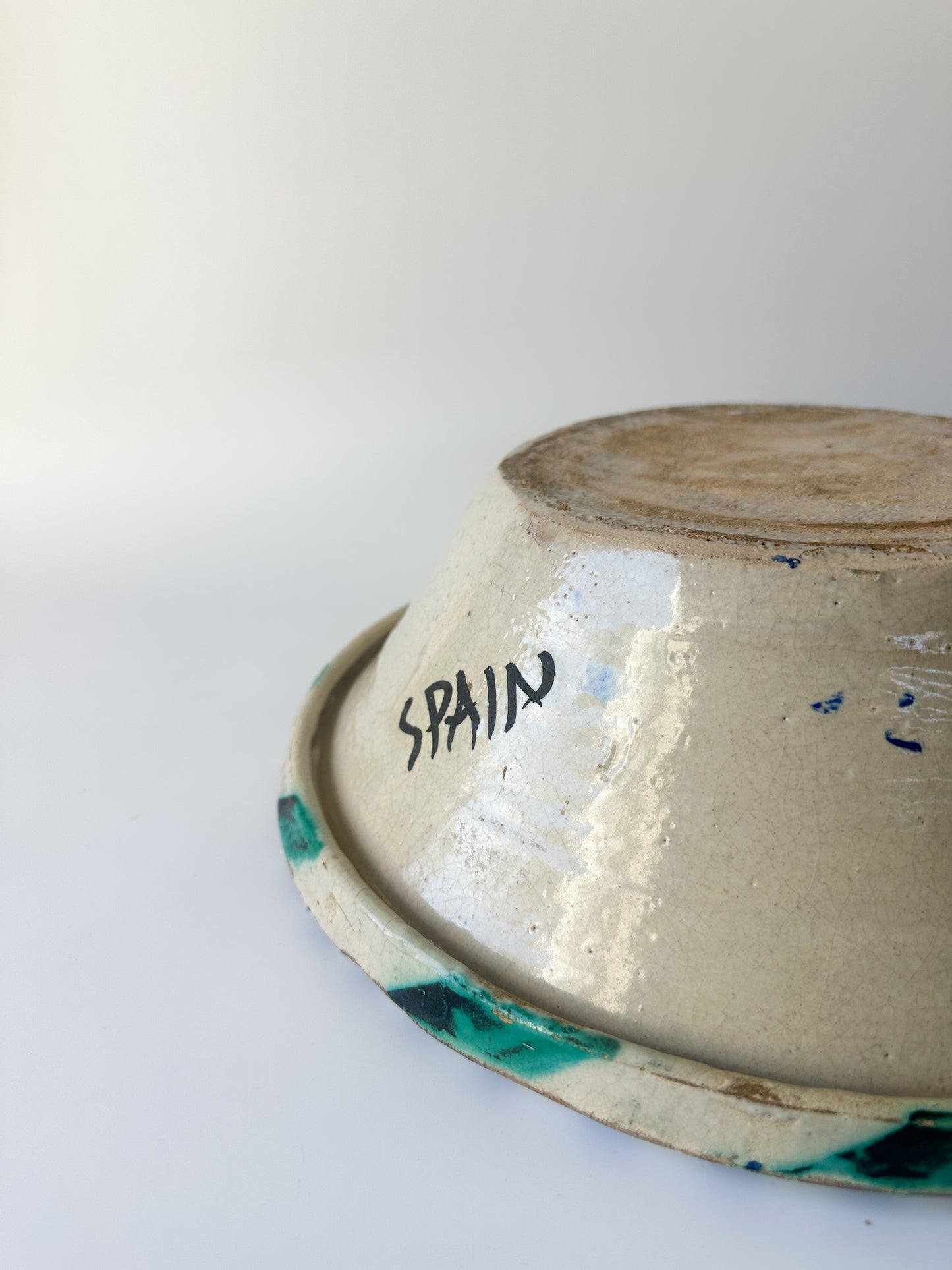 Vintage Blue and White Hand-Painted Earthenware Bowl from Spain