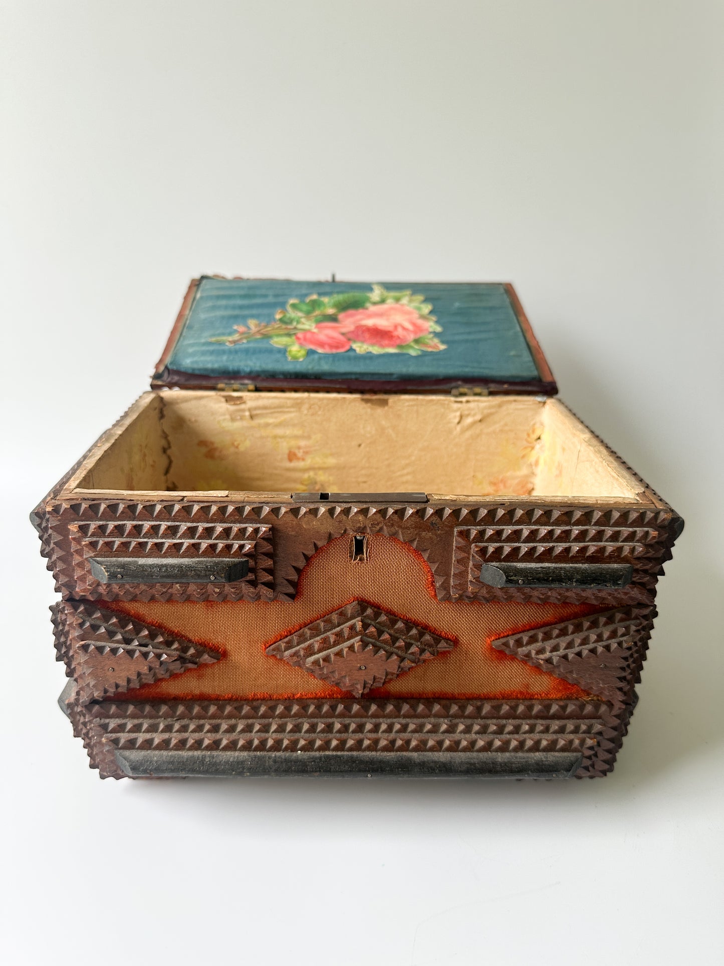Antique Tramp Art Box with Key