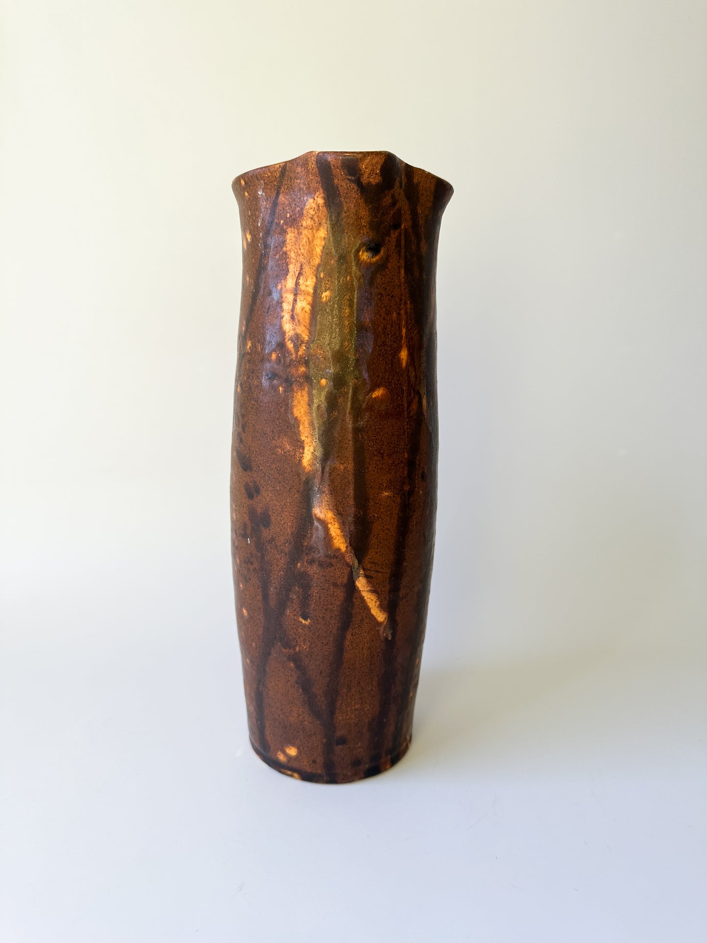 Vintage Brown Ceramic Pitcher with Drip Glaze