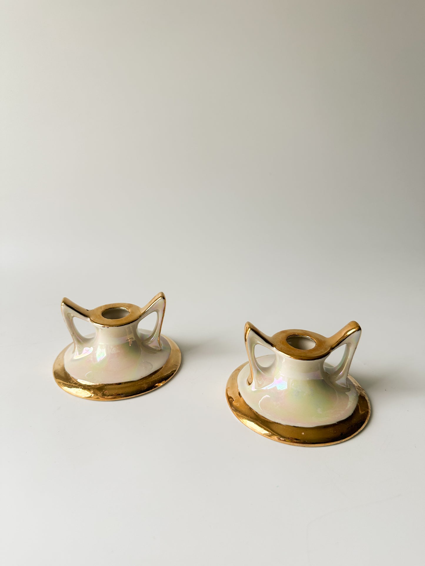 Vintage Pair of Lustreware Candle Holders