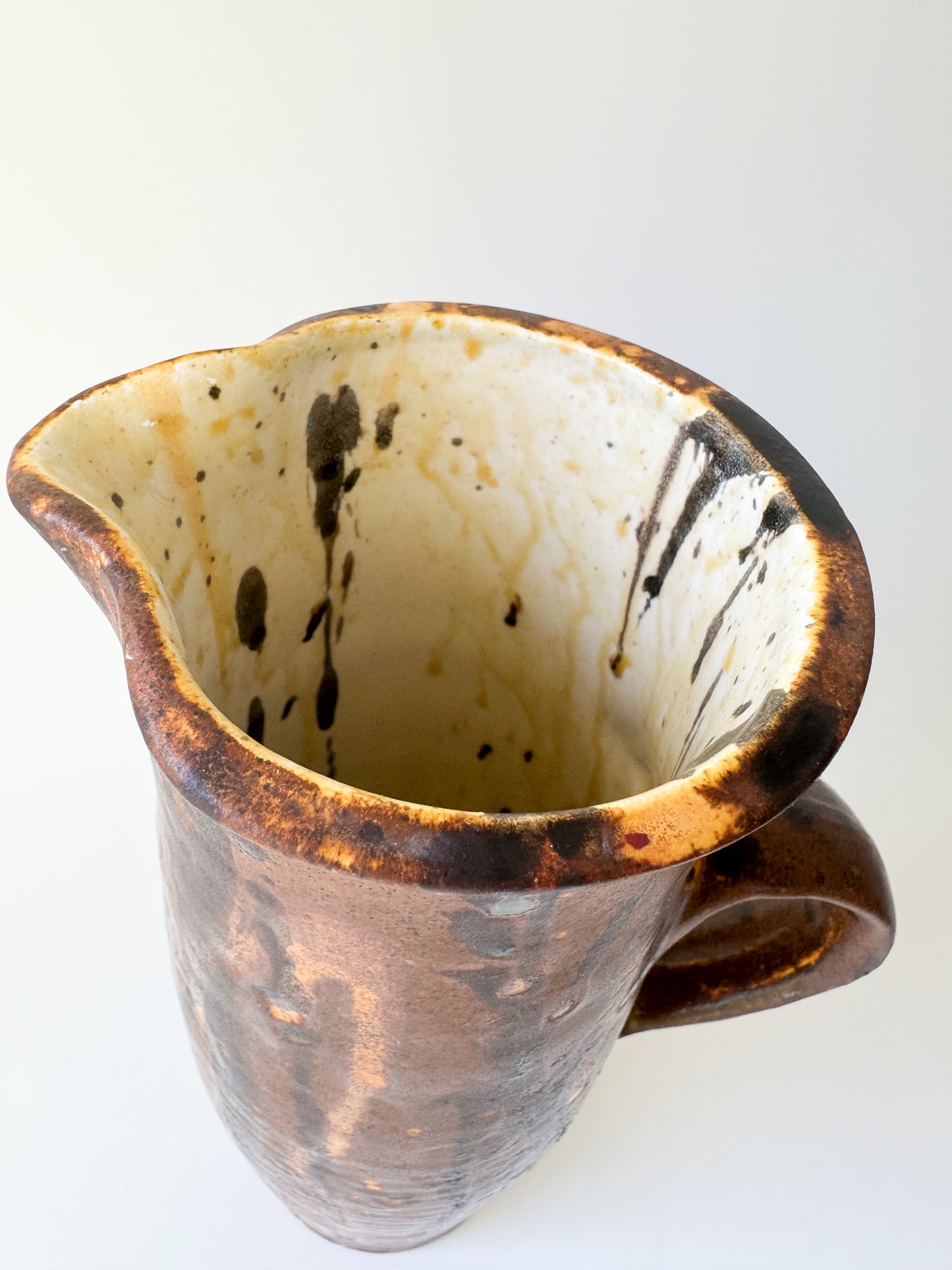 Vintage Brown Ceramic Pitcher with Drip Glaze