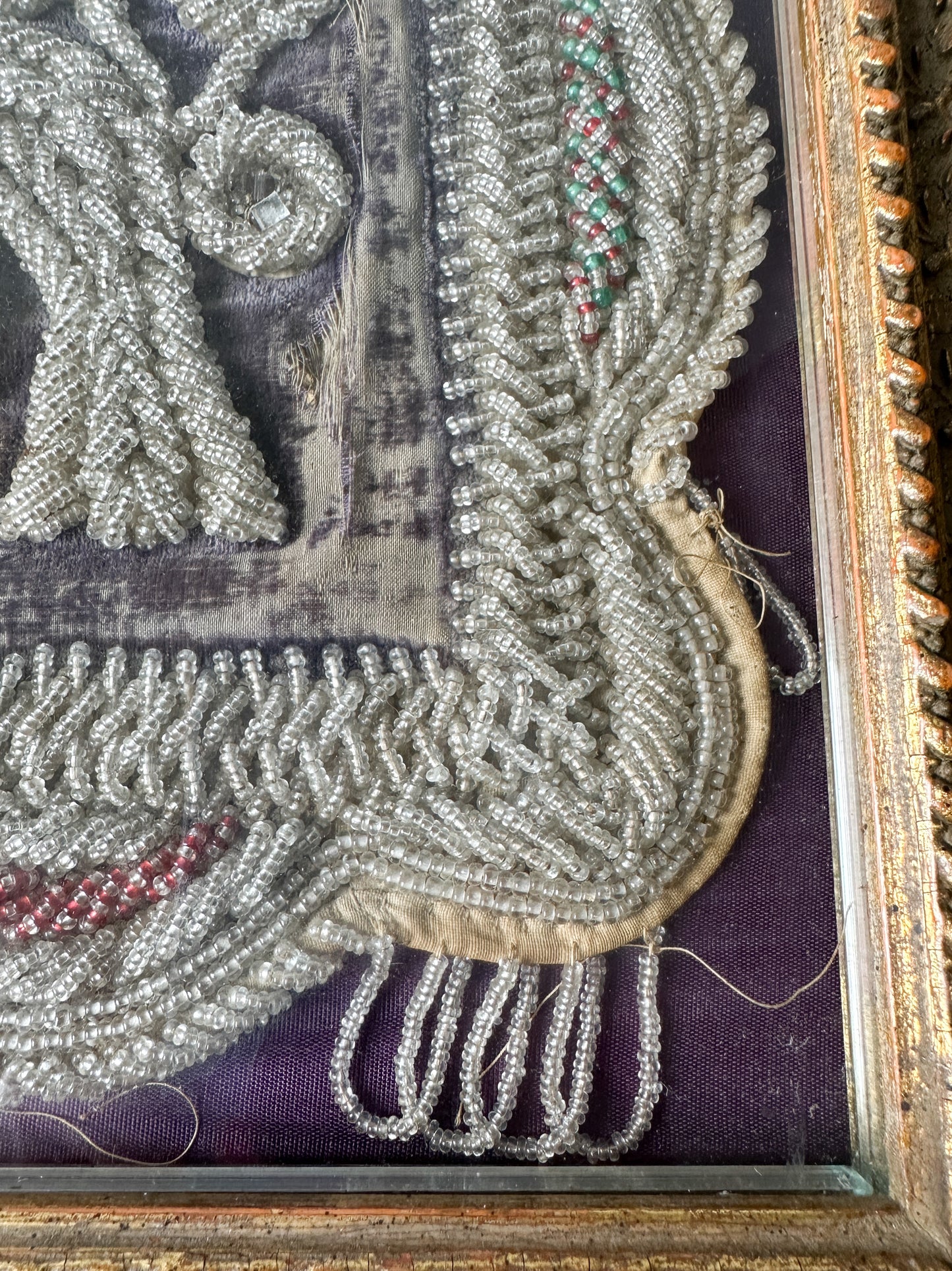 Antique Iroquois Hand Beaded Floral Textile Framed