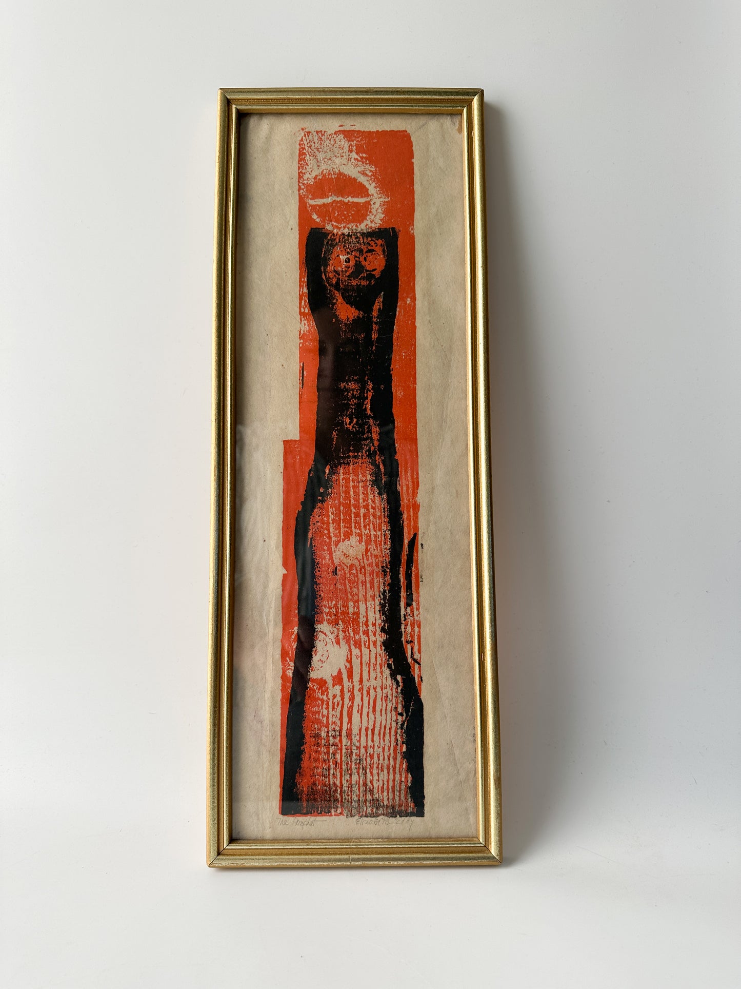 Orange and Black Framed Vintage Linocut by Elizabeth Eddy