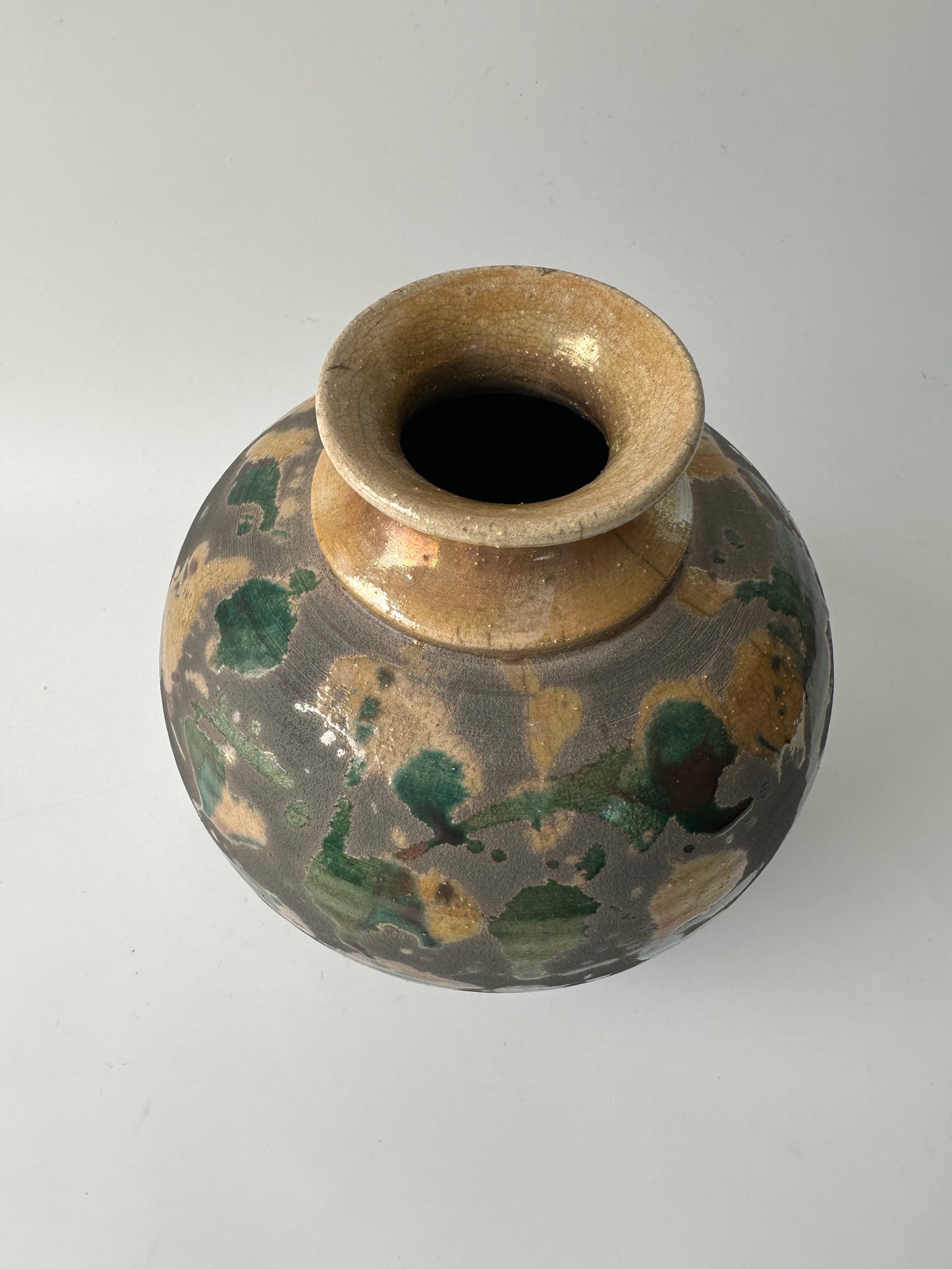 Beautiful Splash Glaze Raku Pottery Vase - Signed