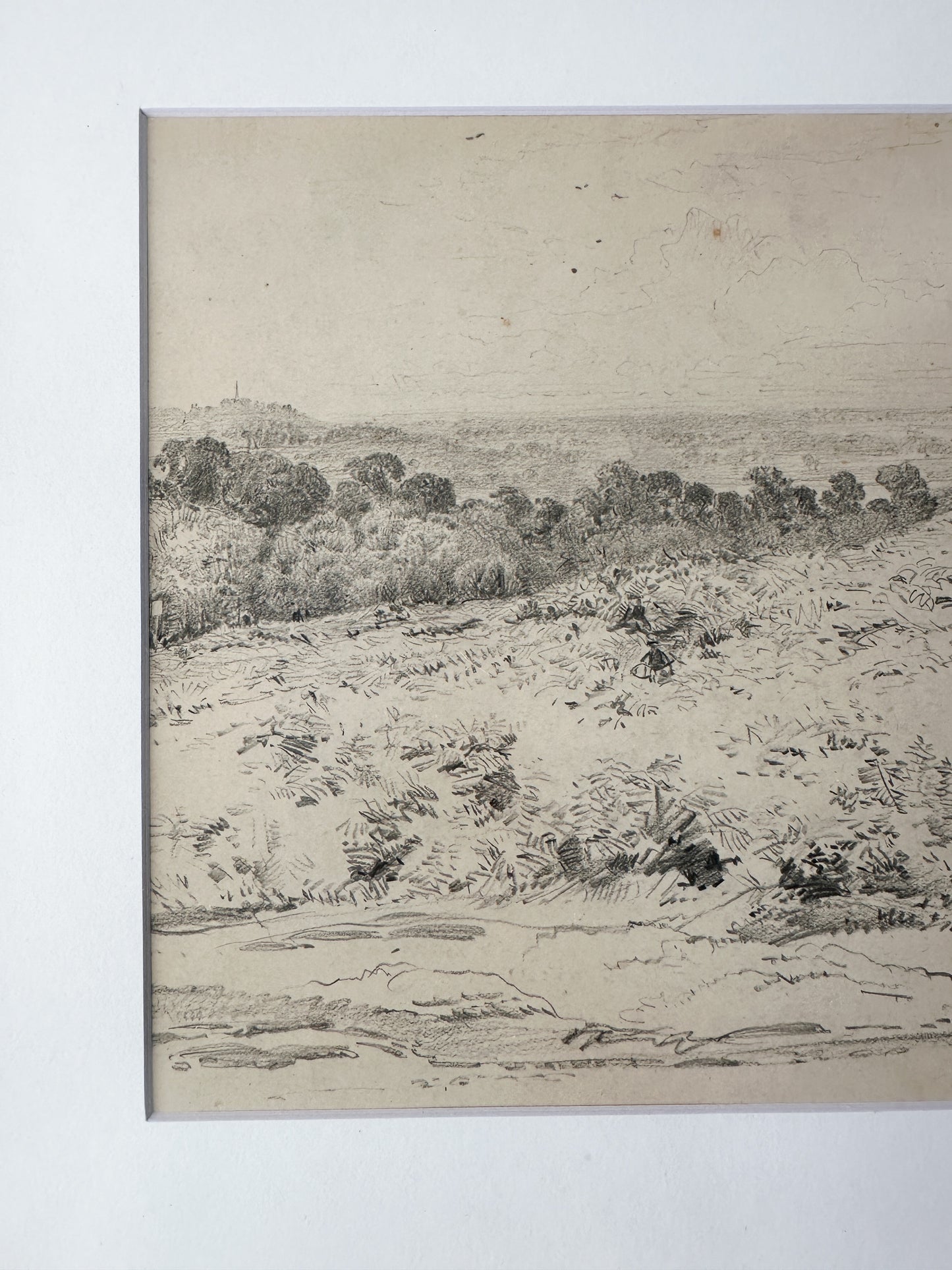 Framed Antique Landscape Pencil Drawing by late Charles Thornton (1838-1887)