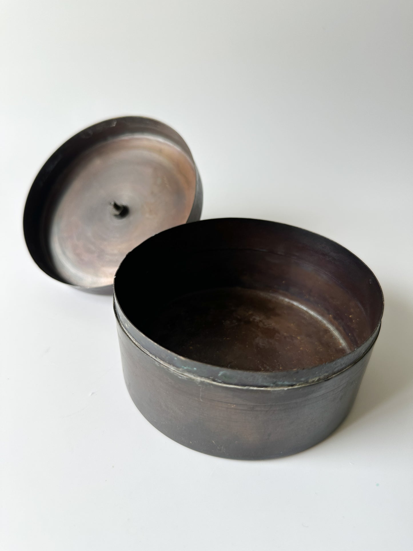 Round Metal Box with Handblown Clear Glass Knob on Lid