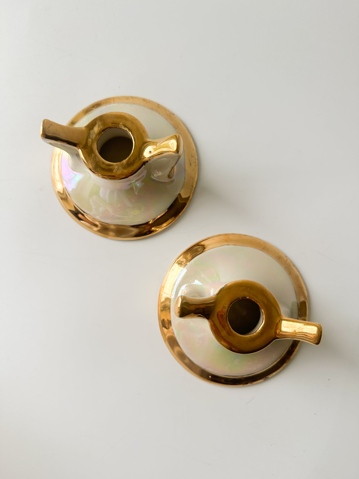 Vintage Pair of Lustreware Candle Holders