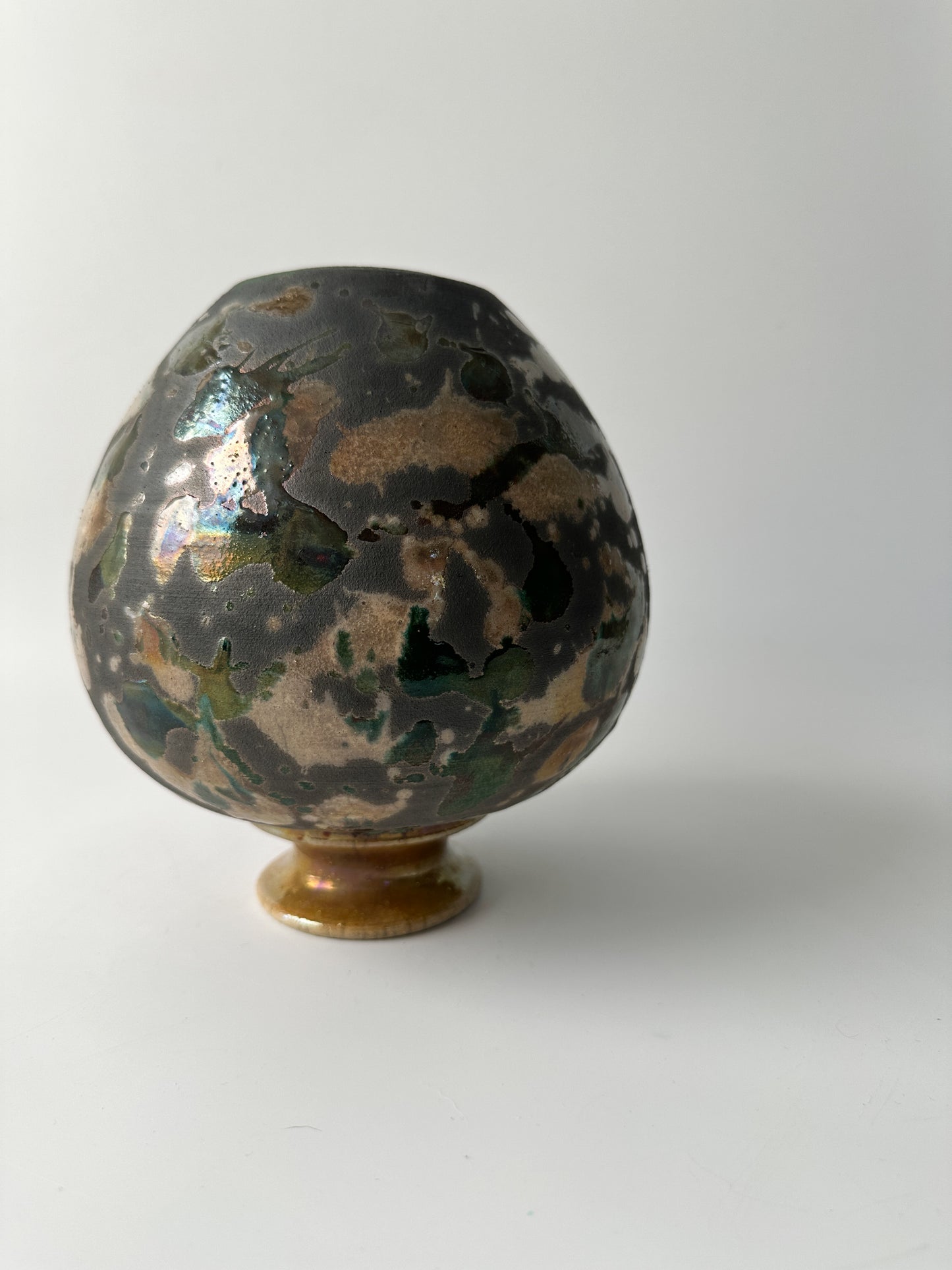 Beautiful Splash Glaze Raku Pottery Vase - Signed