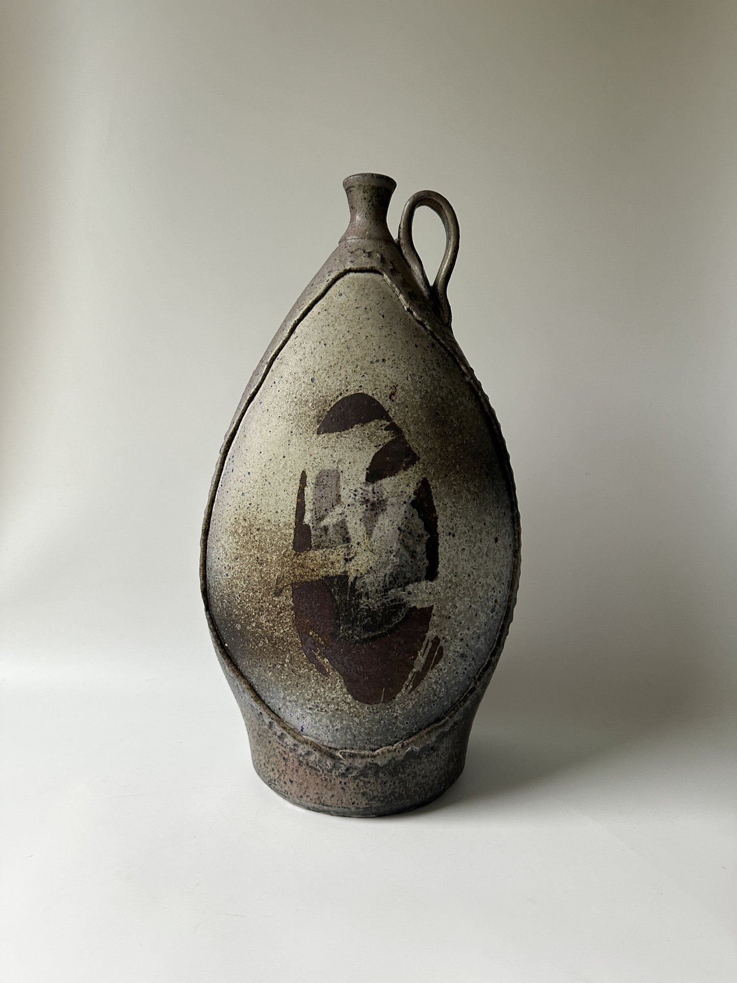 Large Handmade Grey Clay Jug Vessel with Handle