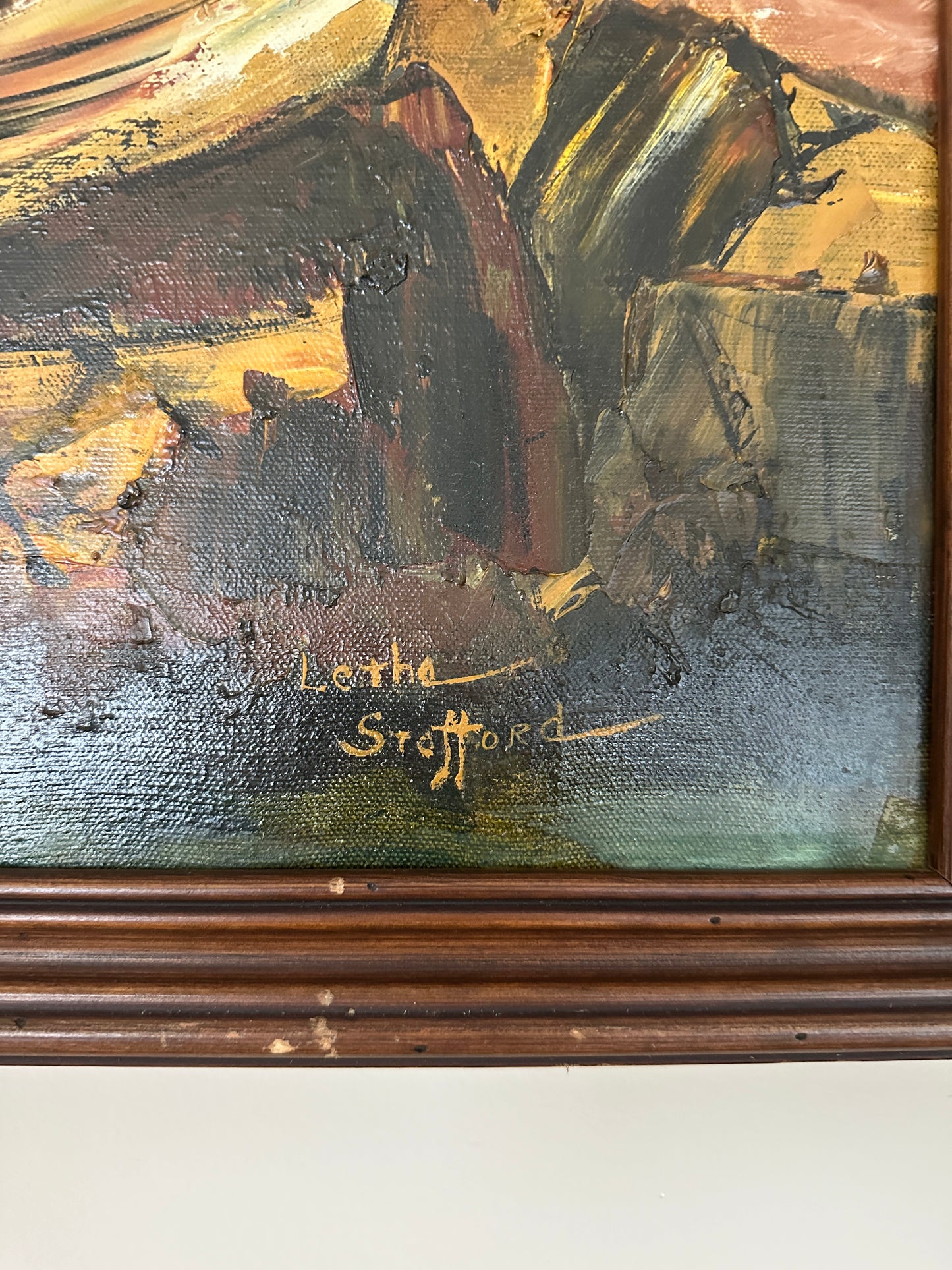 Mid-Century Modern Abstract Oil Impasto Landscape Painting - Signed