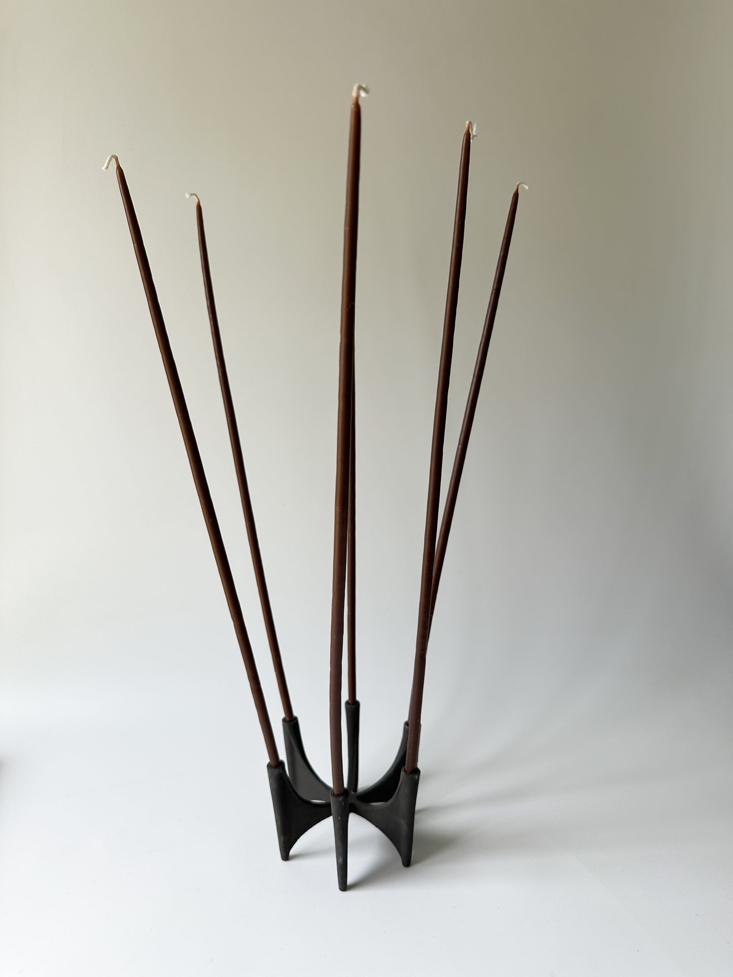Vintage Cast Iron DANSK JENS QUISTGAARD Fiesta Six Taper Candle Holder + Candles