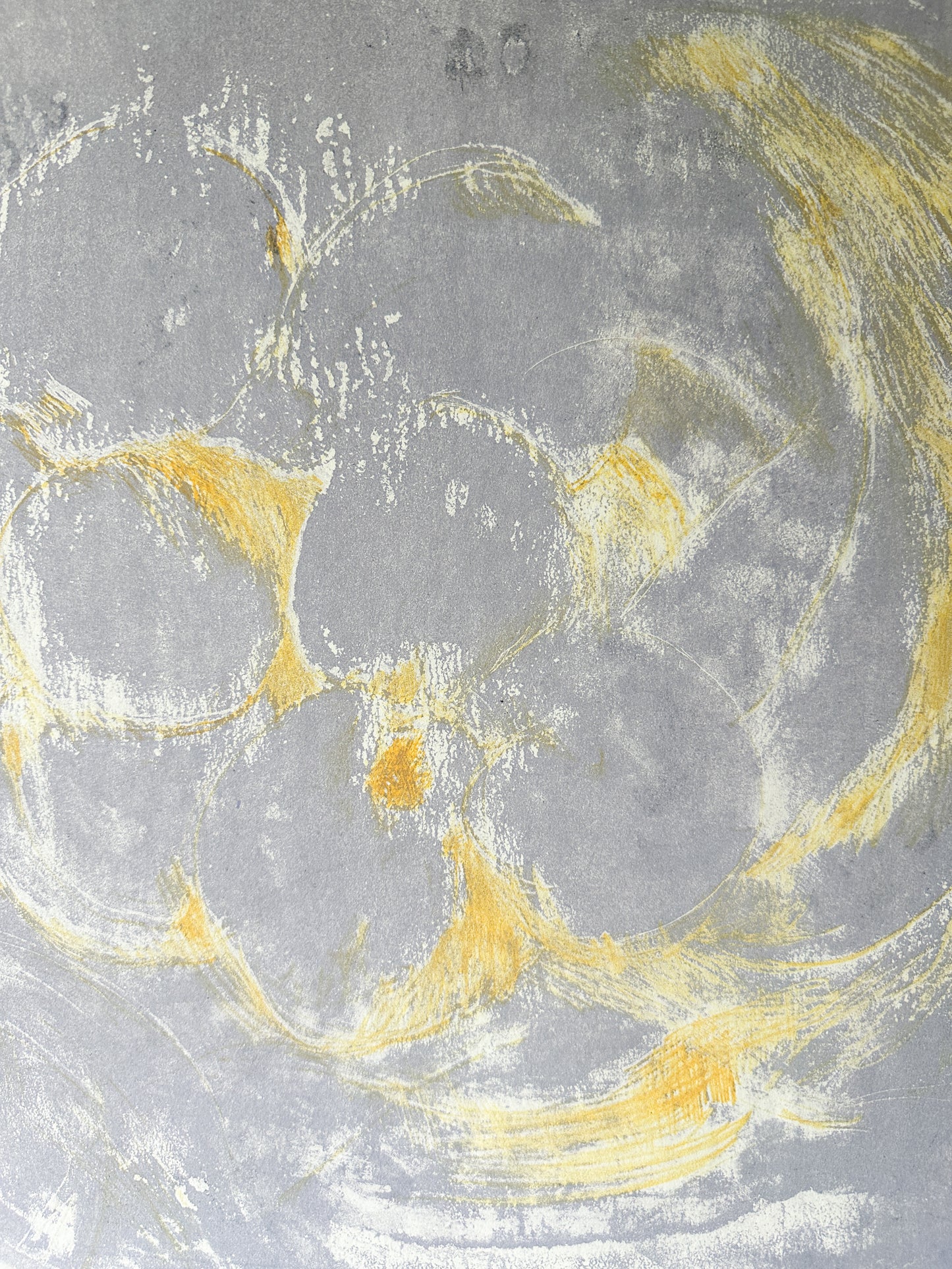 "TRANSCRIPTION FOR FRUIT" yellow/gray (for Erik Satie) Gnossinne No. 2 by Artist Jane Matteson (21" W x 17" H)