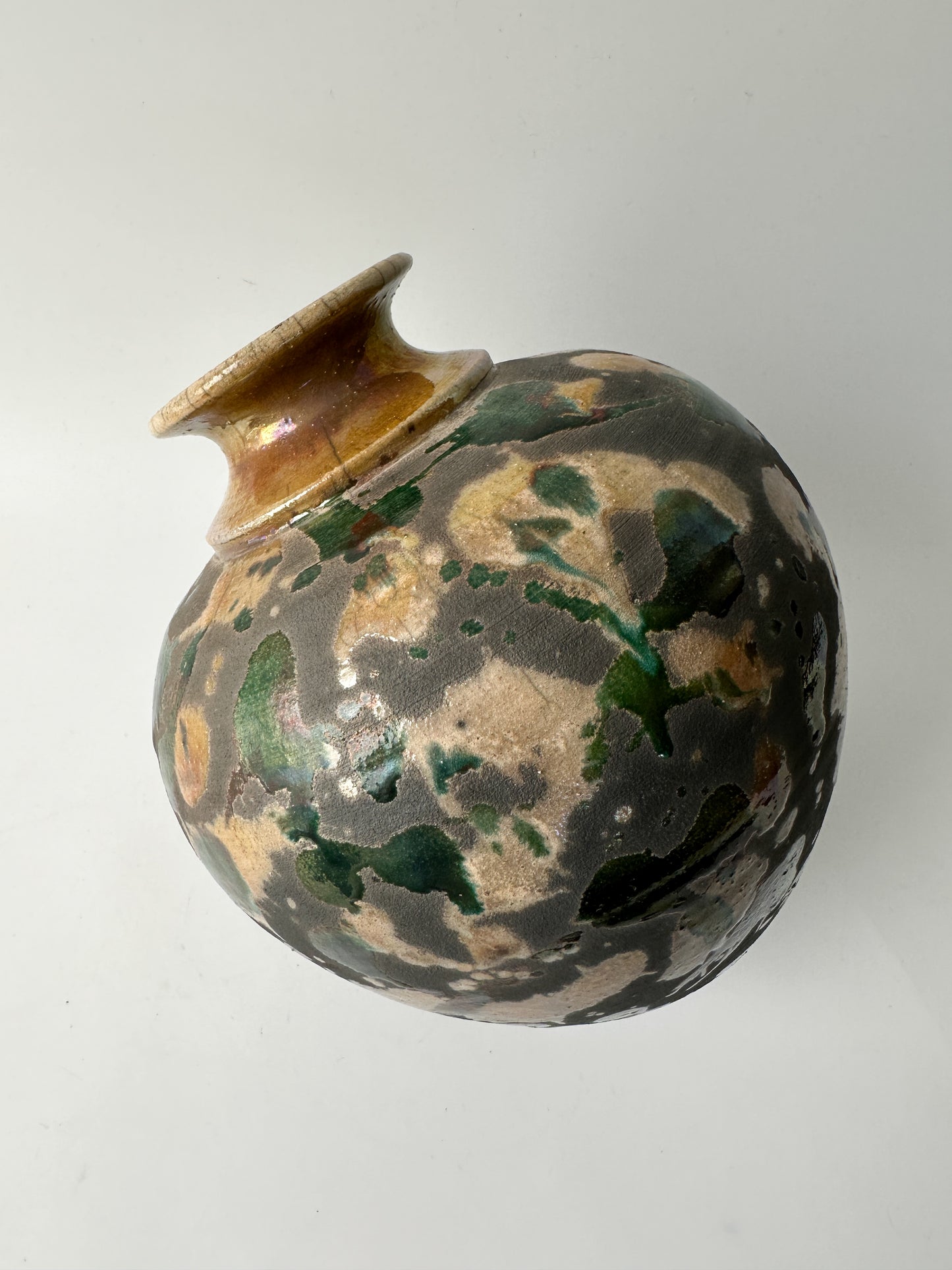 Beautiful Splash Glaze Raku Pottery Vase - Signed