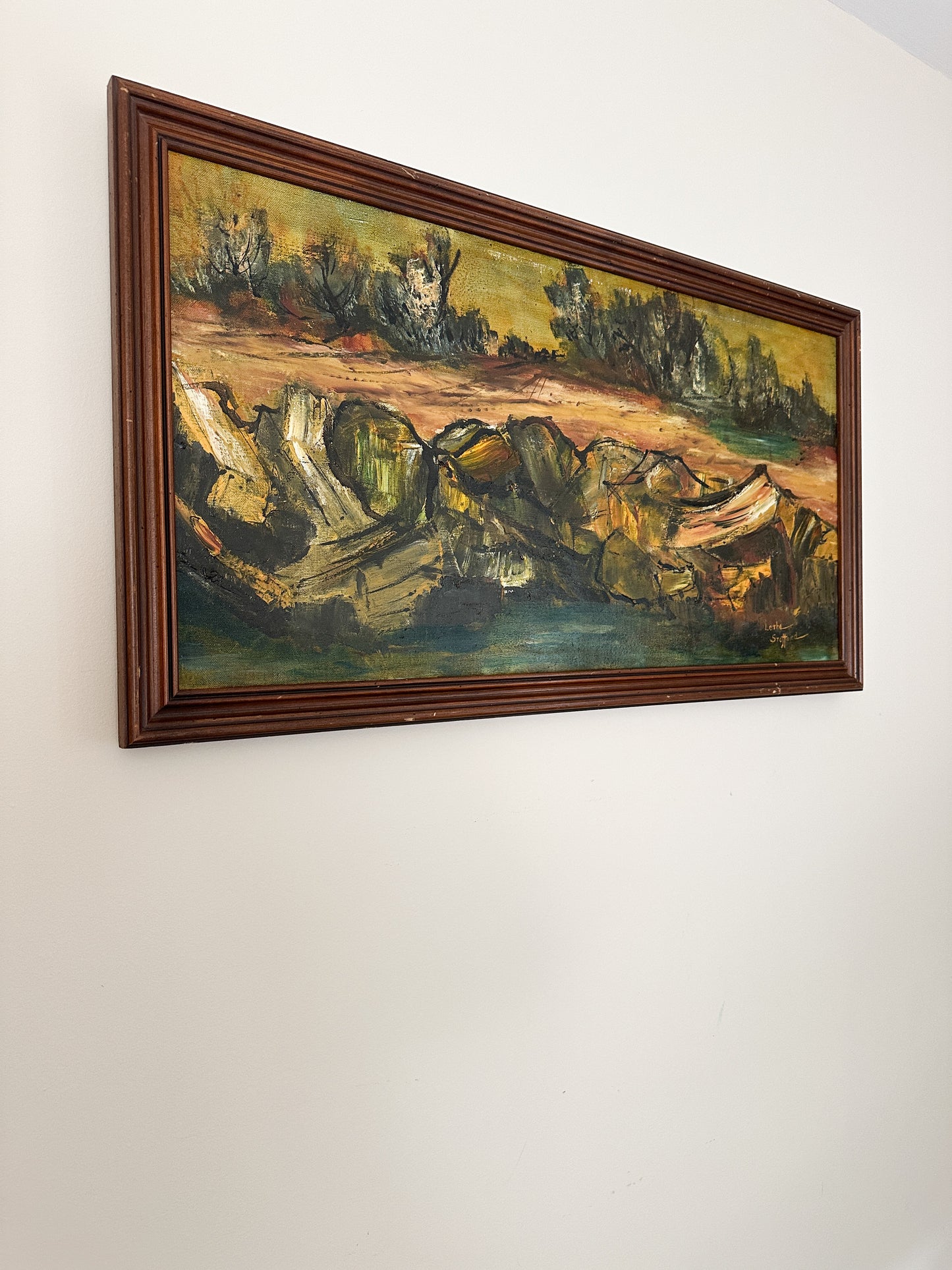 Mid-Century Modern Abstract Oil Impasto Landscape Painting - Signed