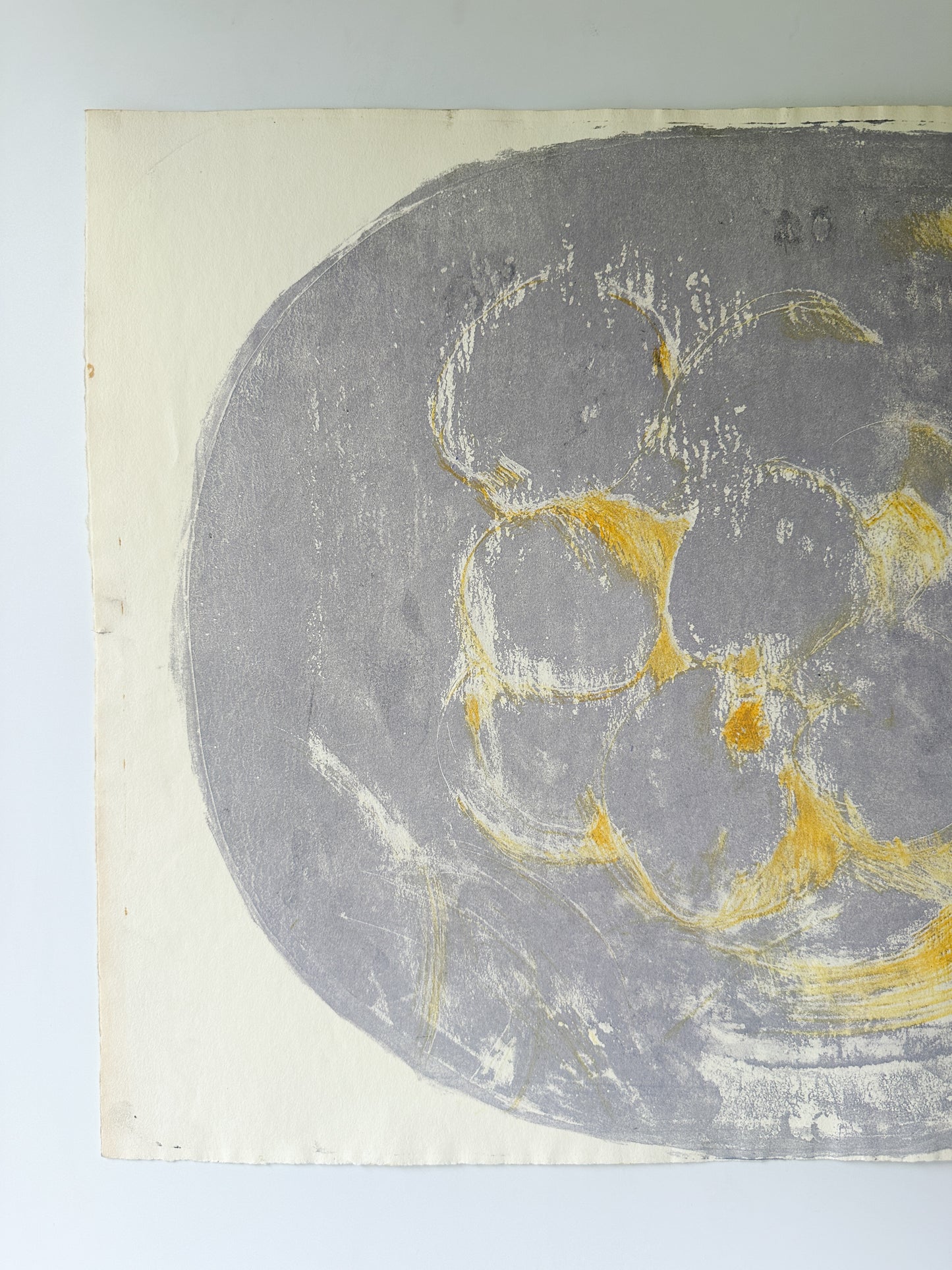 "TRANSCRIPTION FOR FRUIT" yellow/gray (for Erik Satie) Gnossinne No. 2 by Artist Jane Matteson (21" W x 17" H)