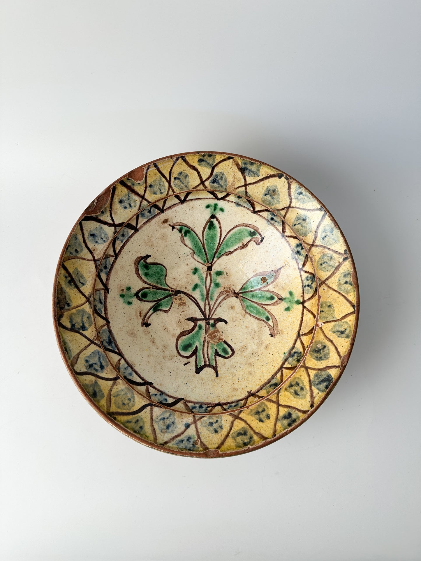Antique 19th Century Hispano-Moresque Majolica Tin Glazed Pottery Bowl