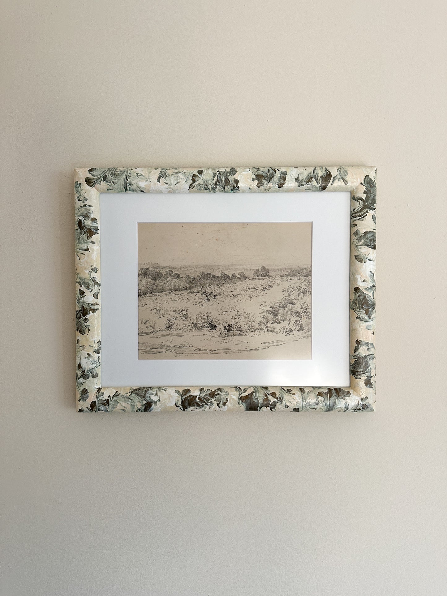 Framed Antique Landscape Pencil Drawing by late Charles Thornton (1838-1887)