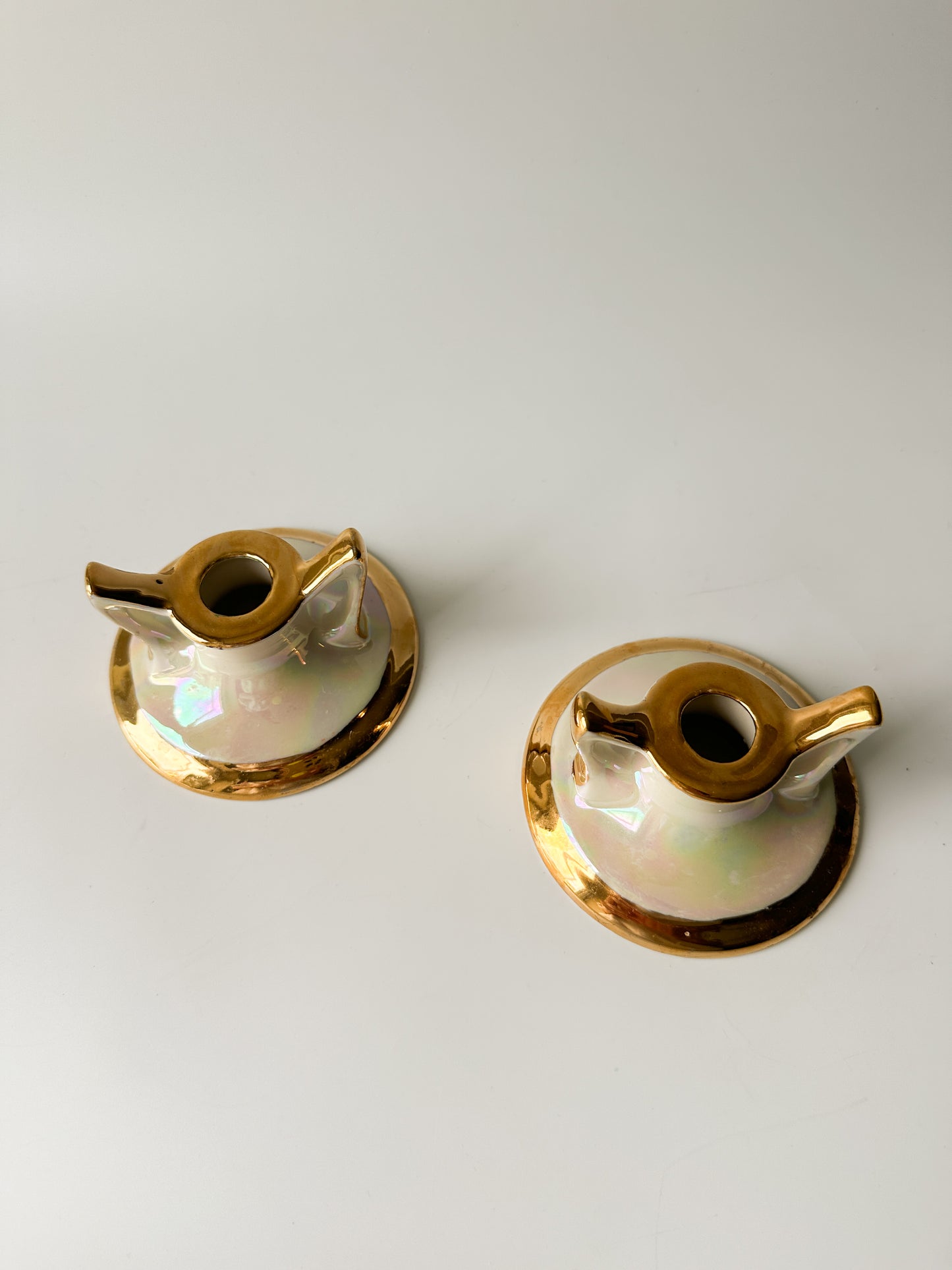 Vintage Pair of Lustreware Candle Holders