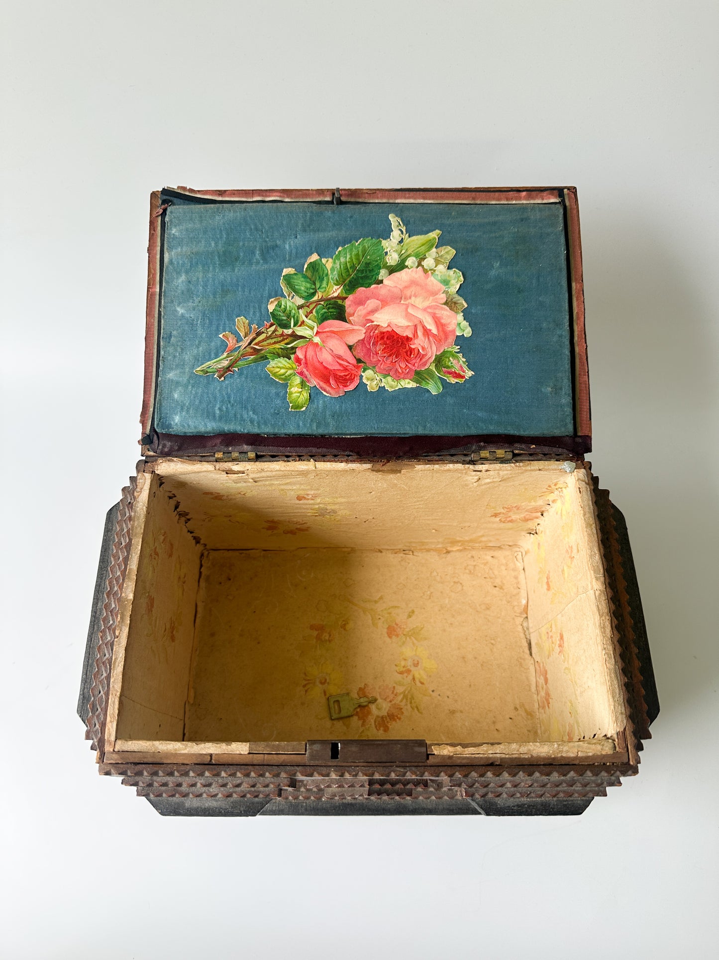Antique Tramp Art Box with Key