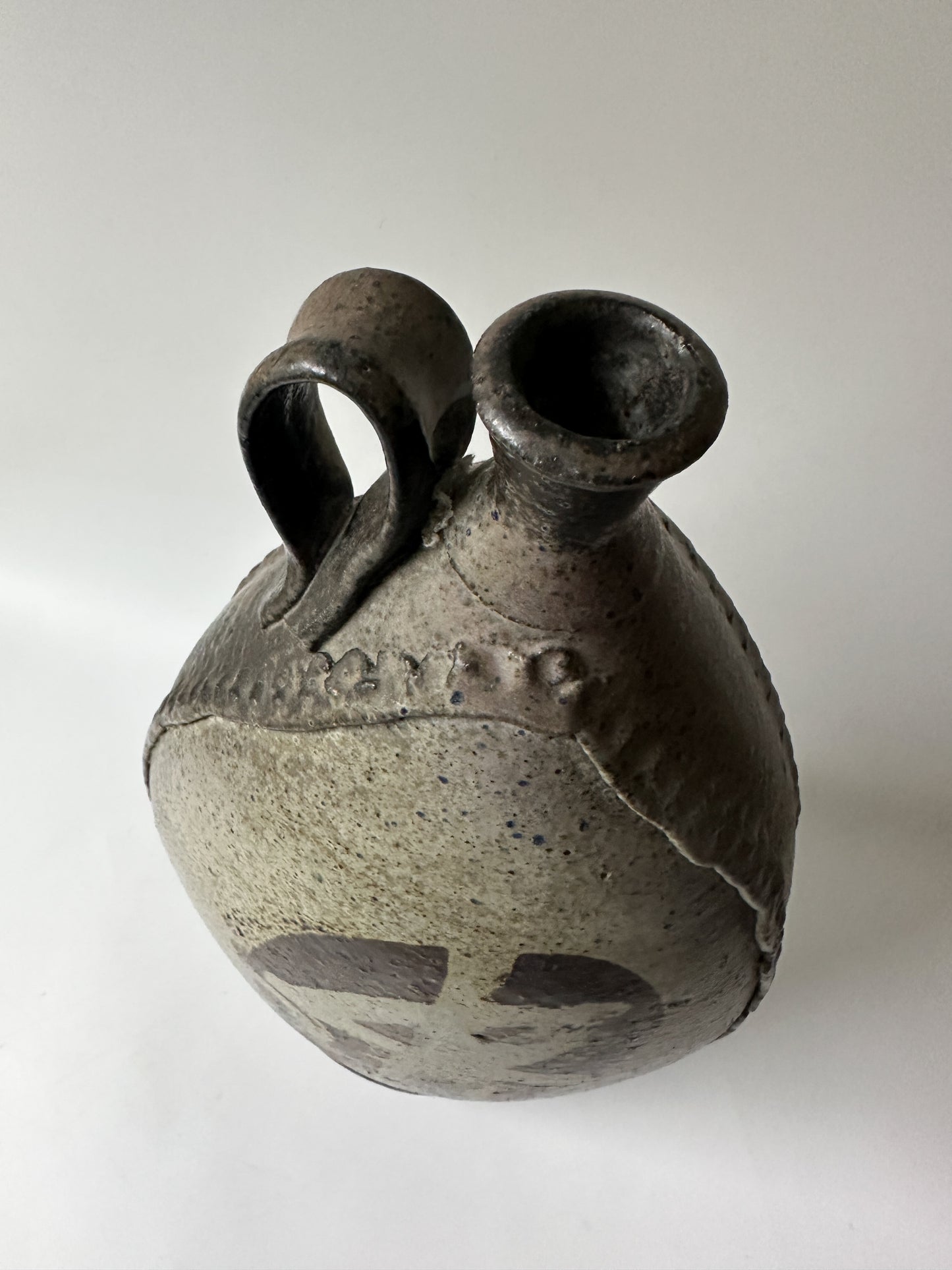 Large Handmade Grey Clay Jug Vessel with Handle