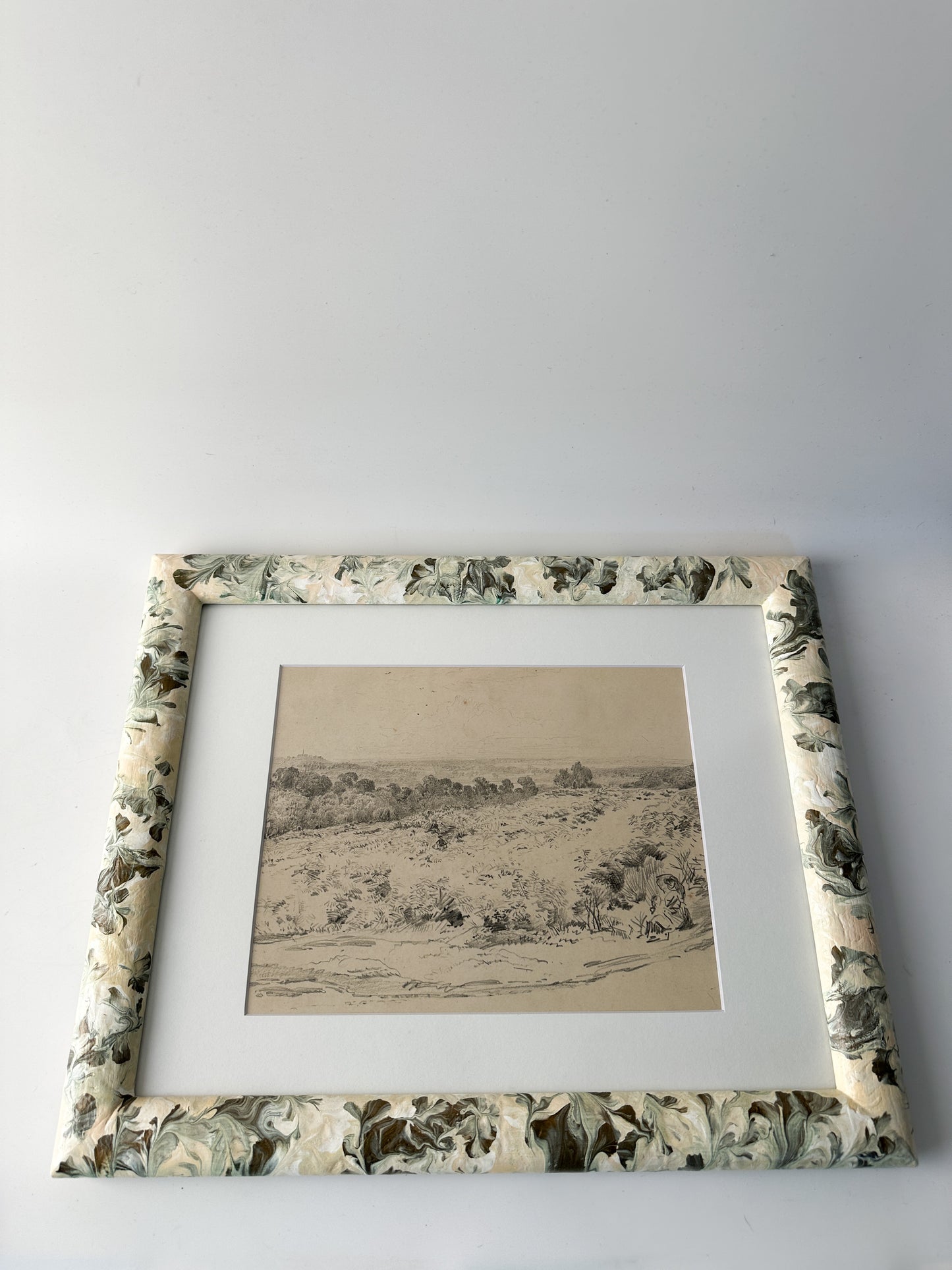 Framed Antique Landscape Pencil Drawing by late Charles Thornton (1838-1887)