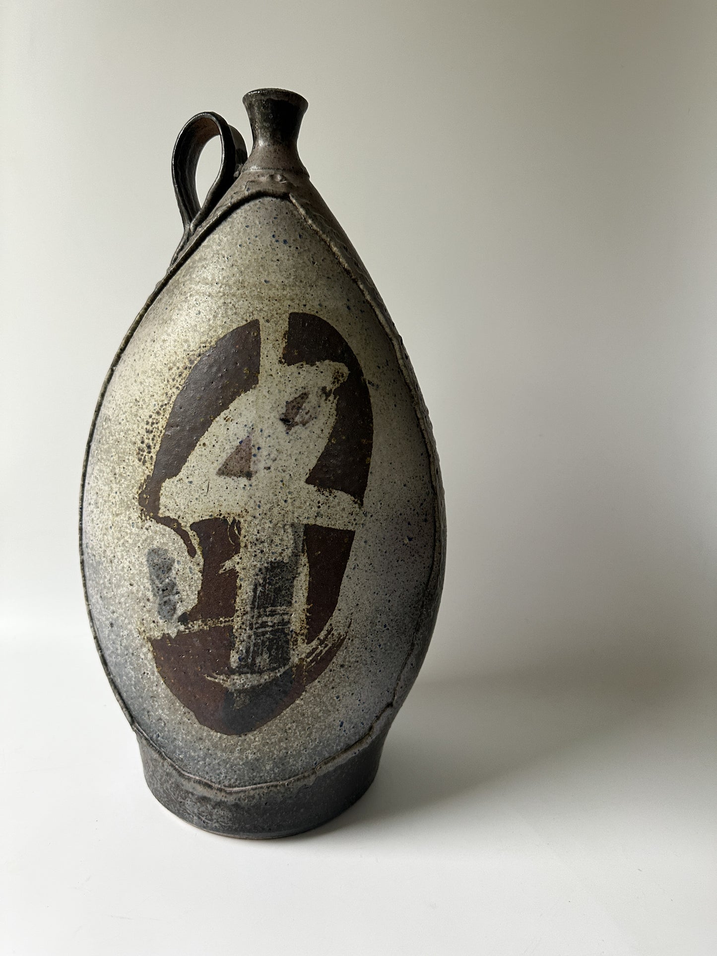 Large Handmade Grey Clay Jug Vessel with Handle