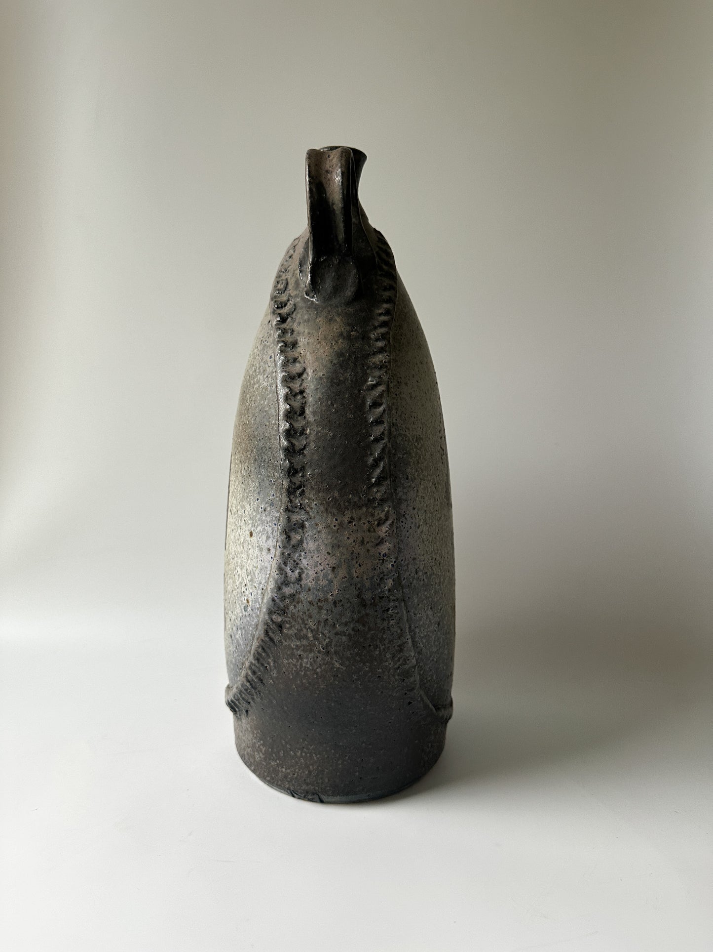 Large Handmade Grey Clay Jug Vessel with Handle