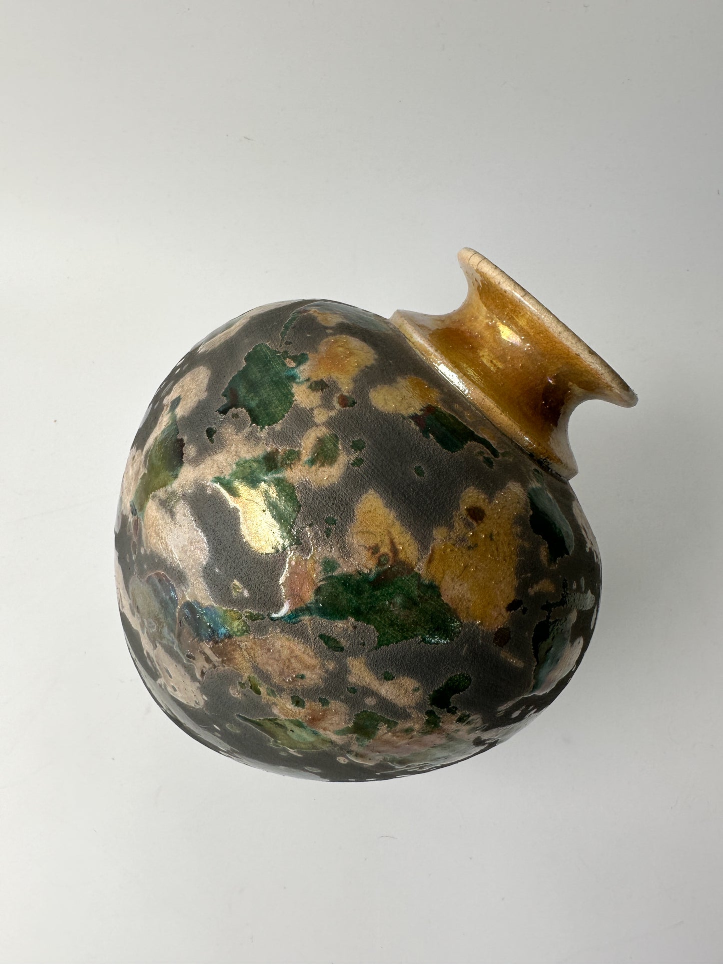 Beautiful Splash Glaze Raku Pottery Vase - Signed