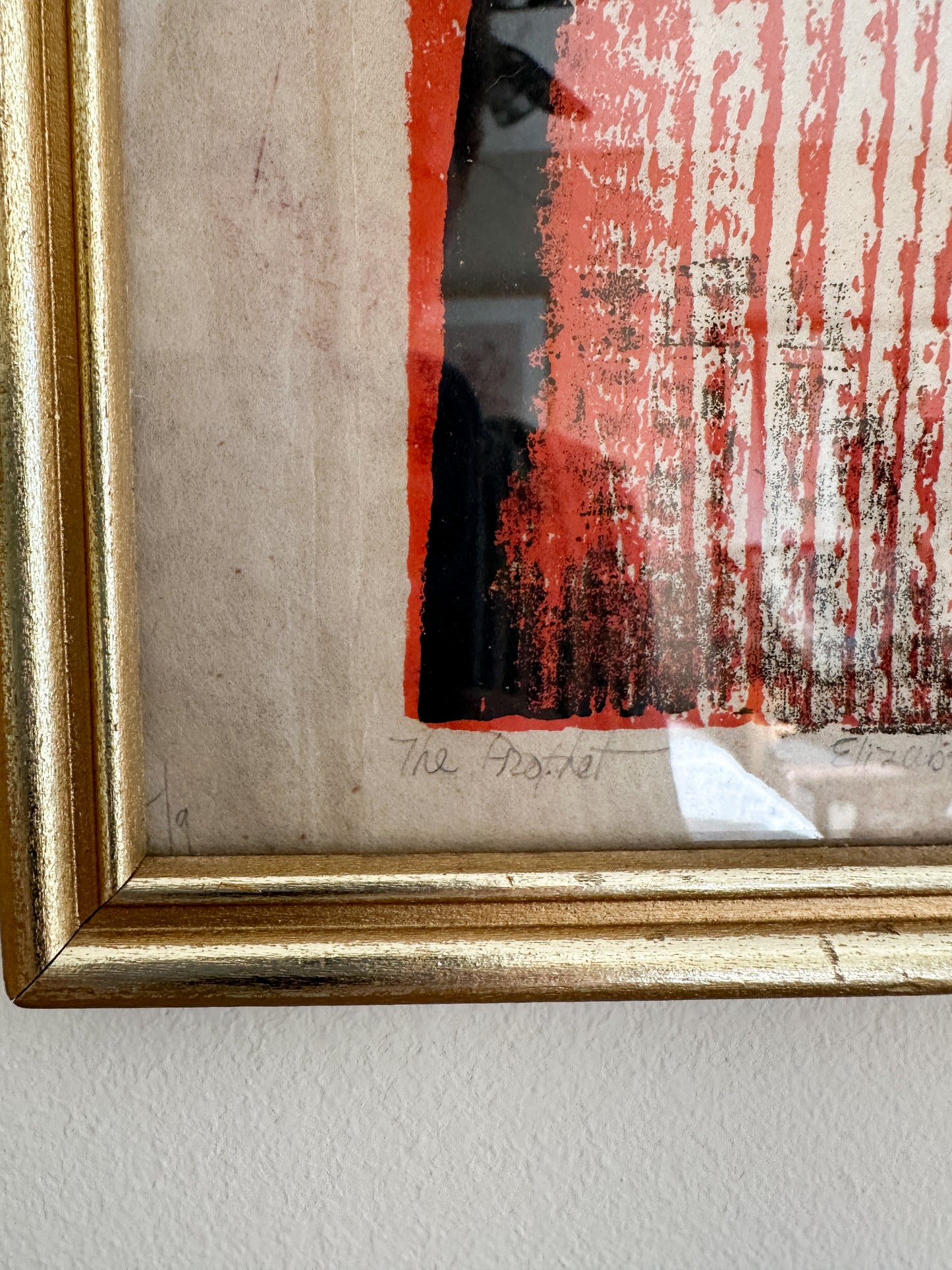 Orange and Black Framed Vintage Linocut by Elizabeth Eddy