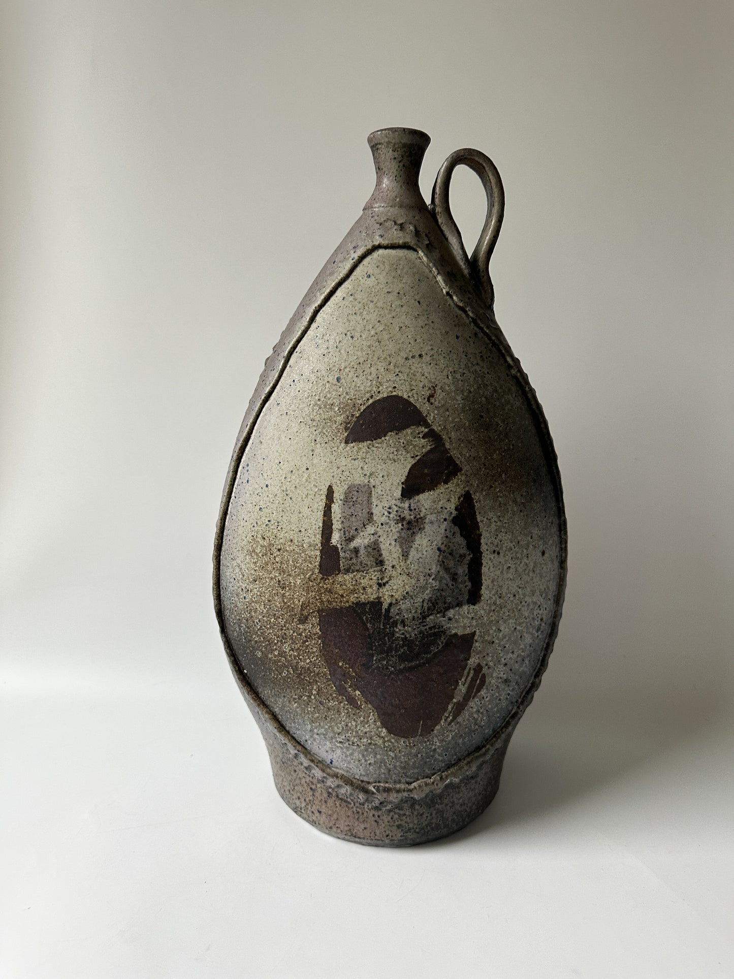 Large Handmade Grey Clay Jug Vessel with Handle