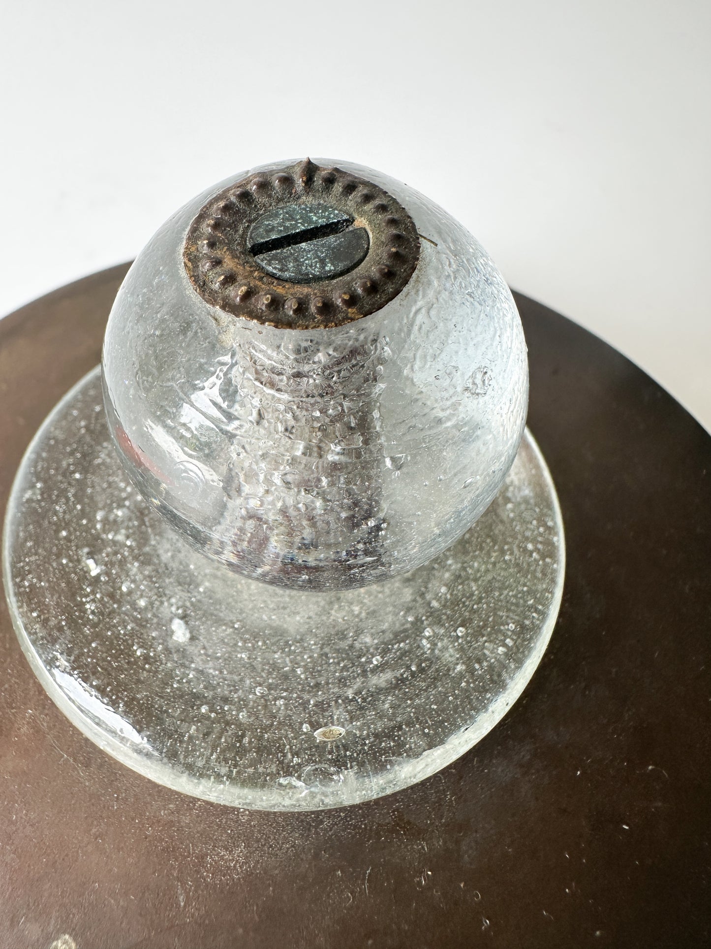 Round Metal Box with Handblown Clear Glass Knob on Lid