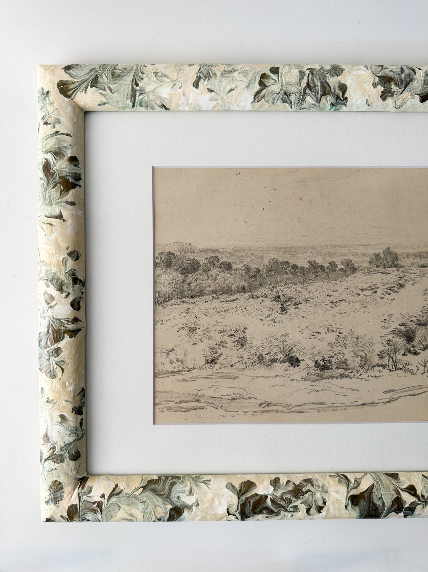 Framed Antique Landscape Pencil Drawing by late Charles Thornton (1838-1887)