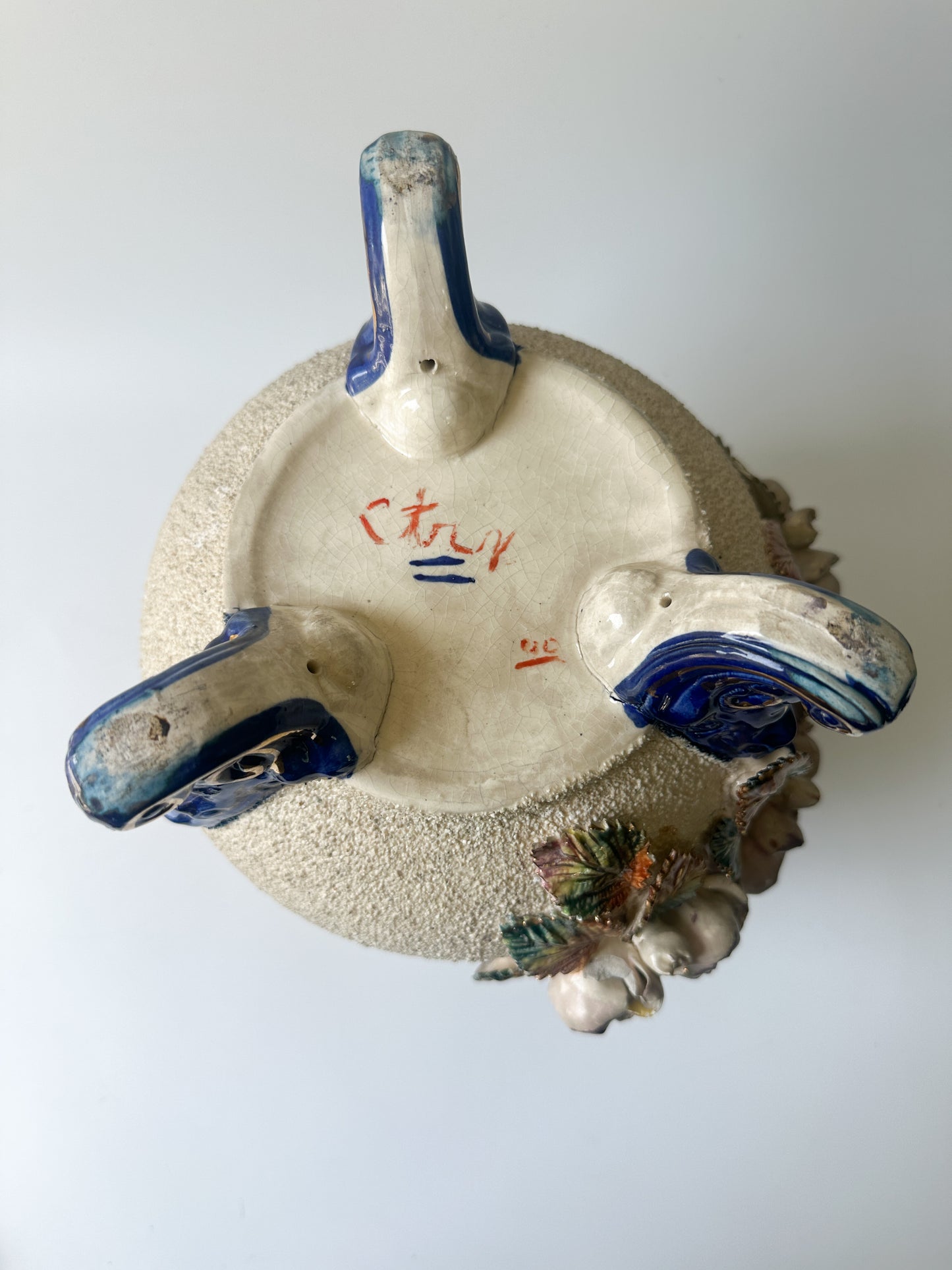 19th Century French Barbotine Majolica Floral Cache Pot Vase