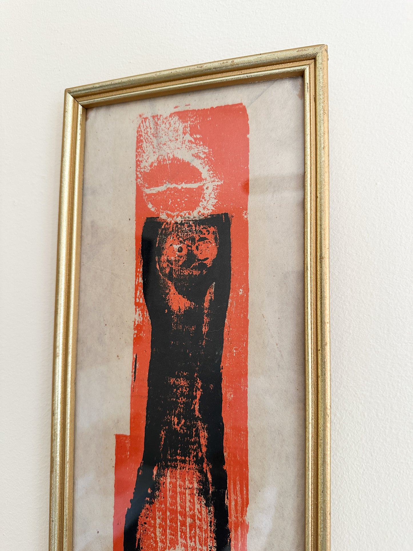Orange and Black Framed Vintage Linocut by Elizabeth Eddy
