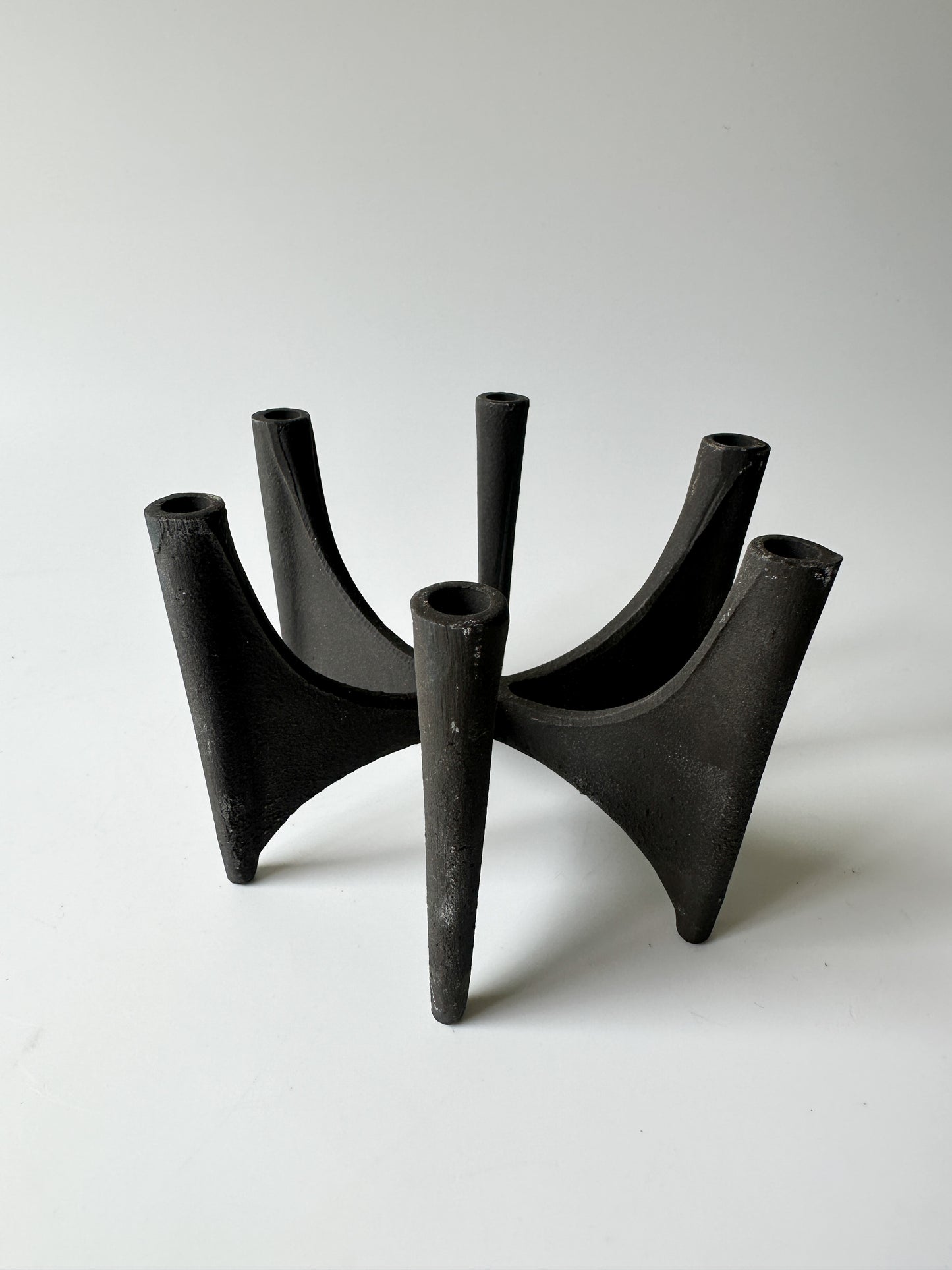 Vintage Cast Iron DANSK JENS QUISTGAARD Fiesta Six Taper Candle Holder + Candles