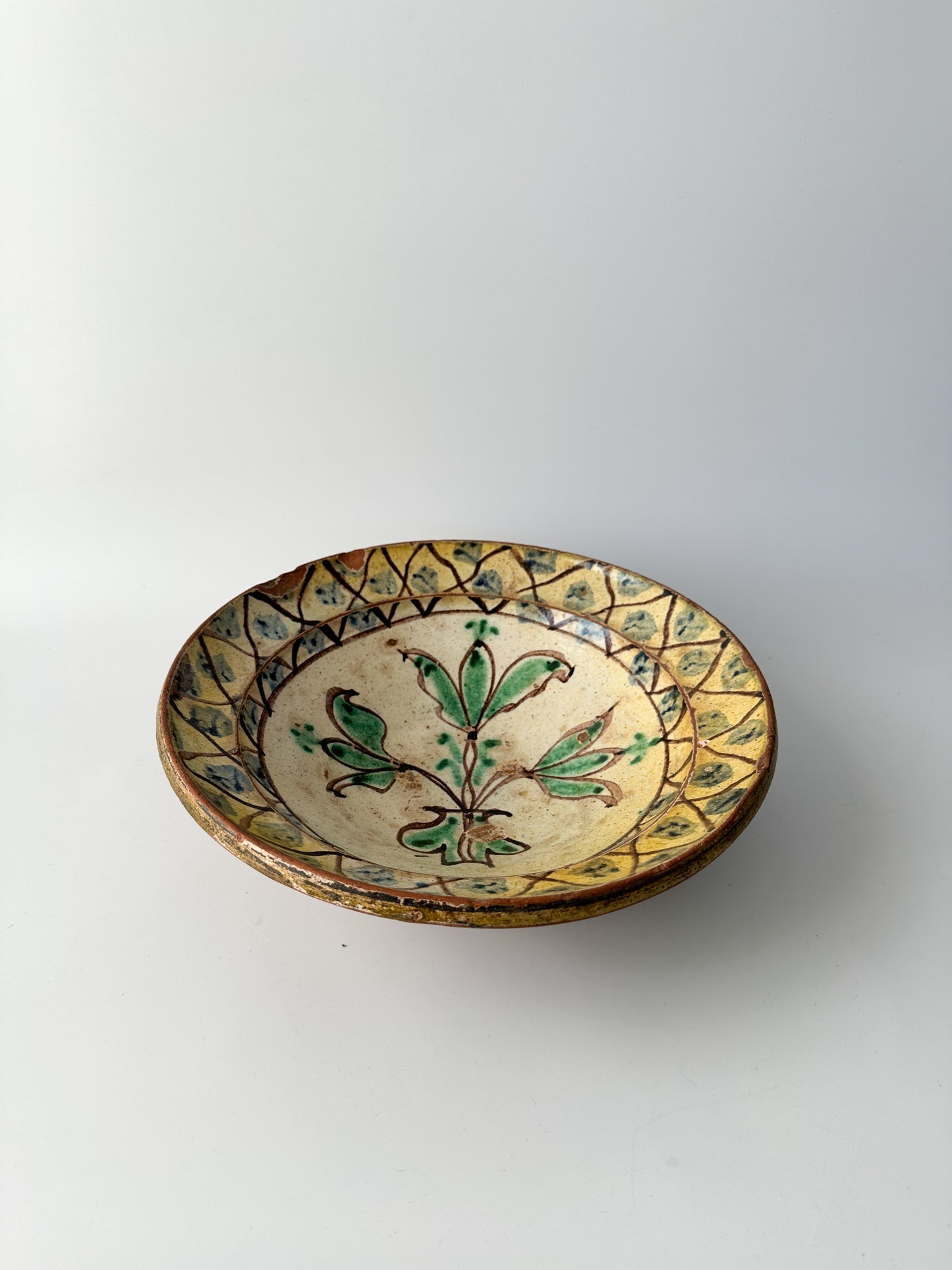 Antique 19th Century Hispano-Moresque Majolica Tin Glazed Pottery Bowl