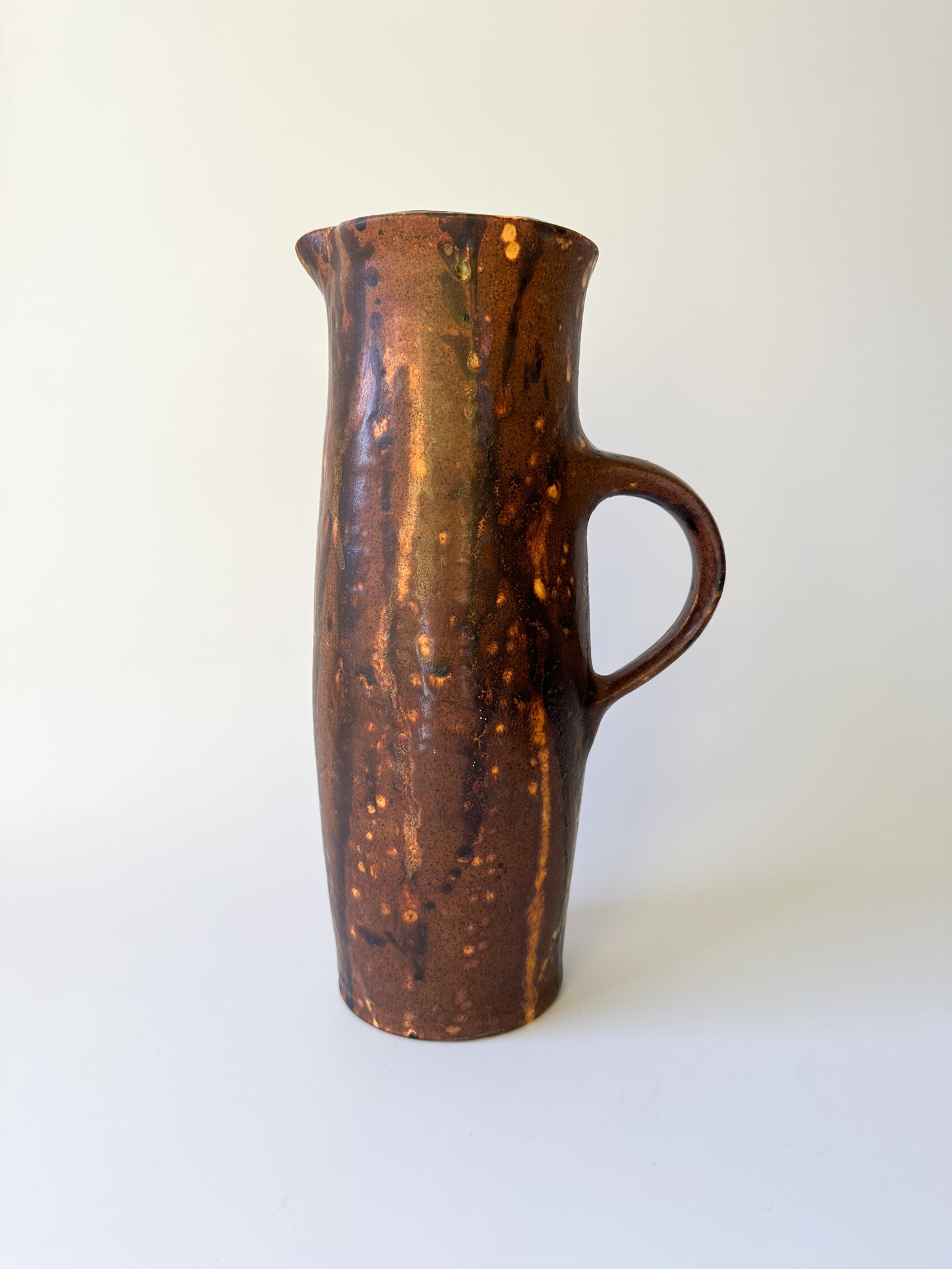 Vintage Brown Ceramic Pitcher with Drip Glaze