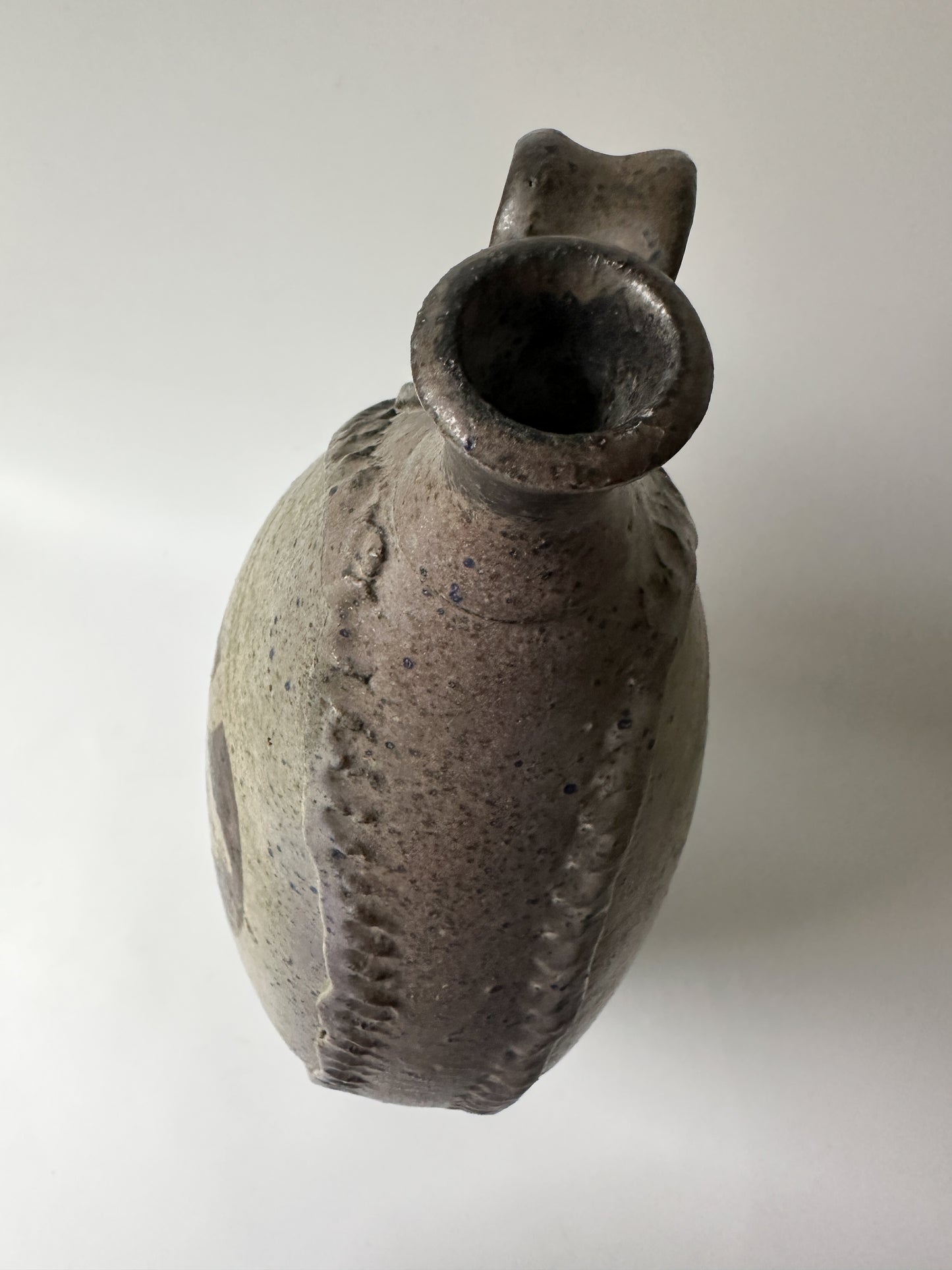 Large Handmade Grey Clay Jug Vessel with Handle