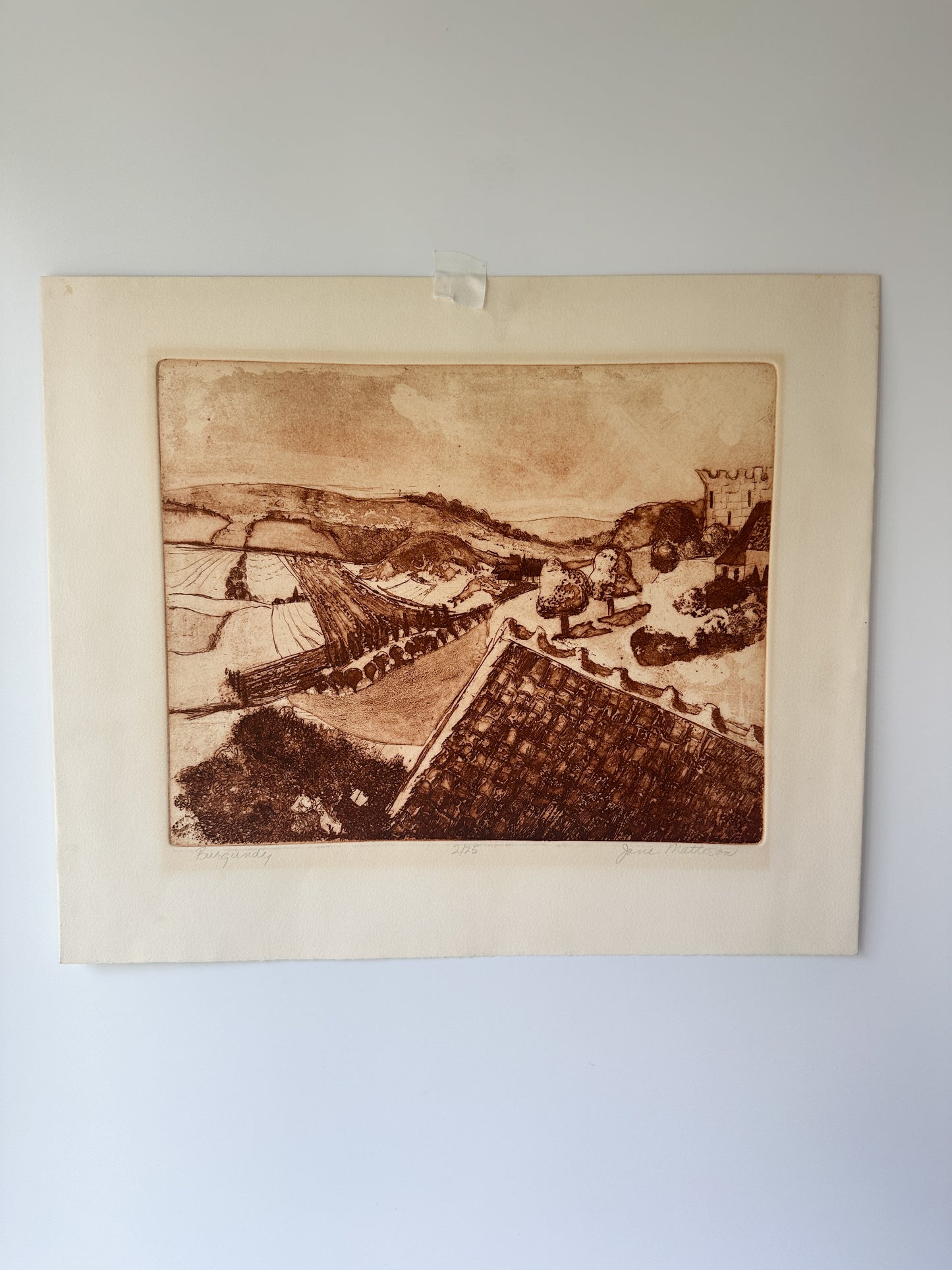 "BURGUNDY" France Aquatint Etching by Late Artist Jane Matteson