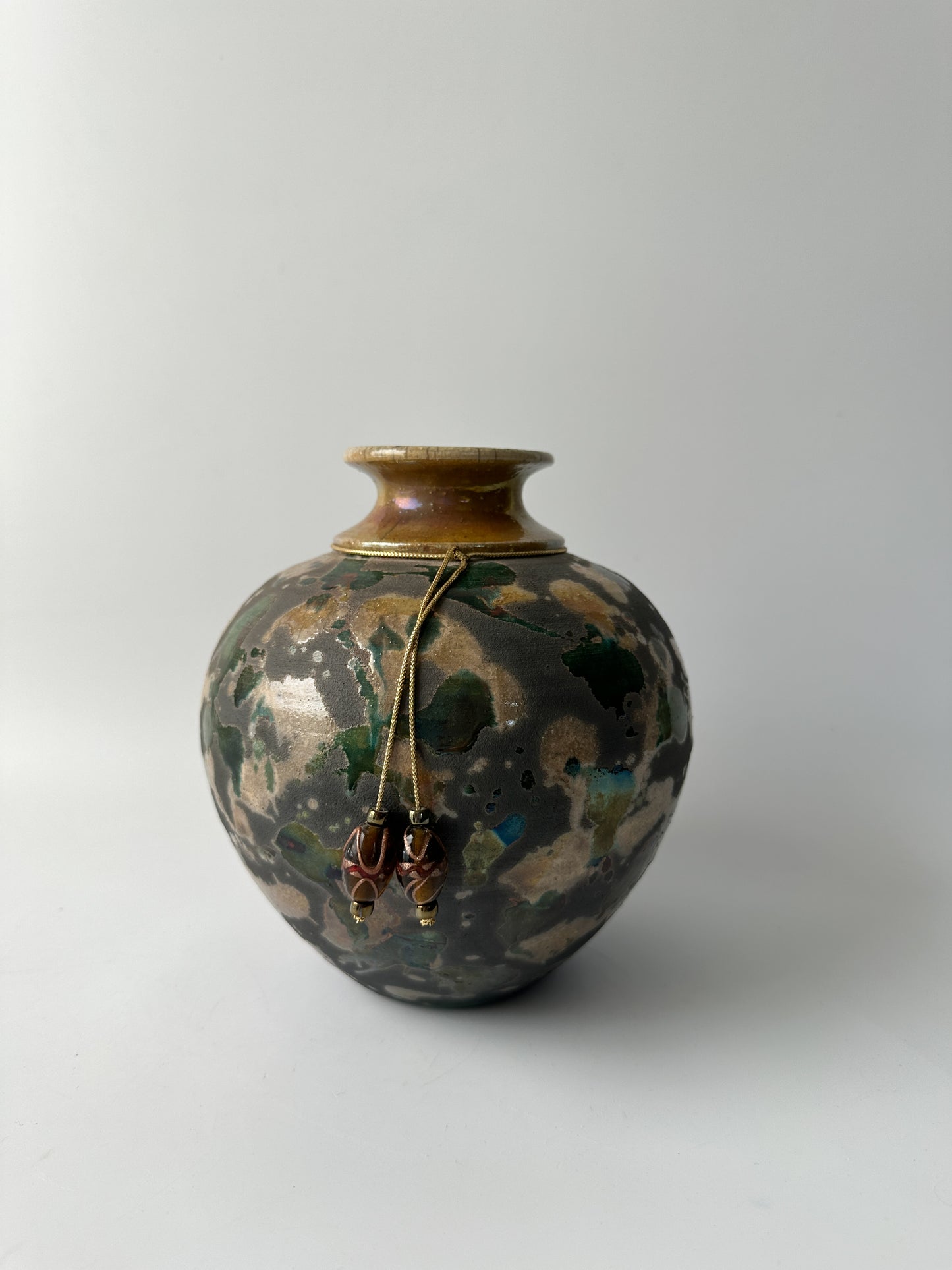 Beautiful Splash Glaze Raku Pottery Vase - Signed