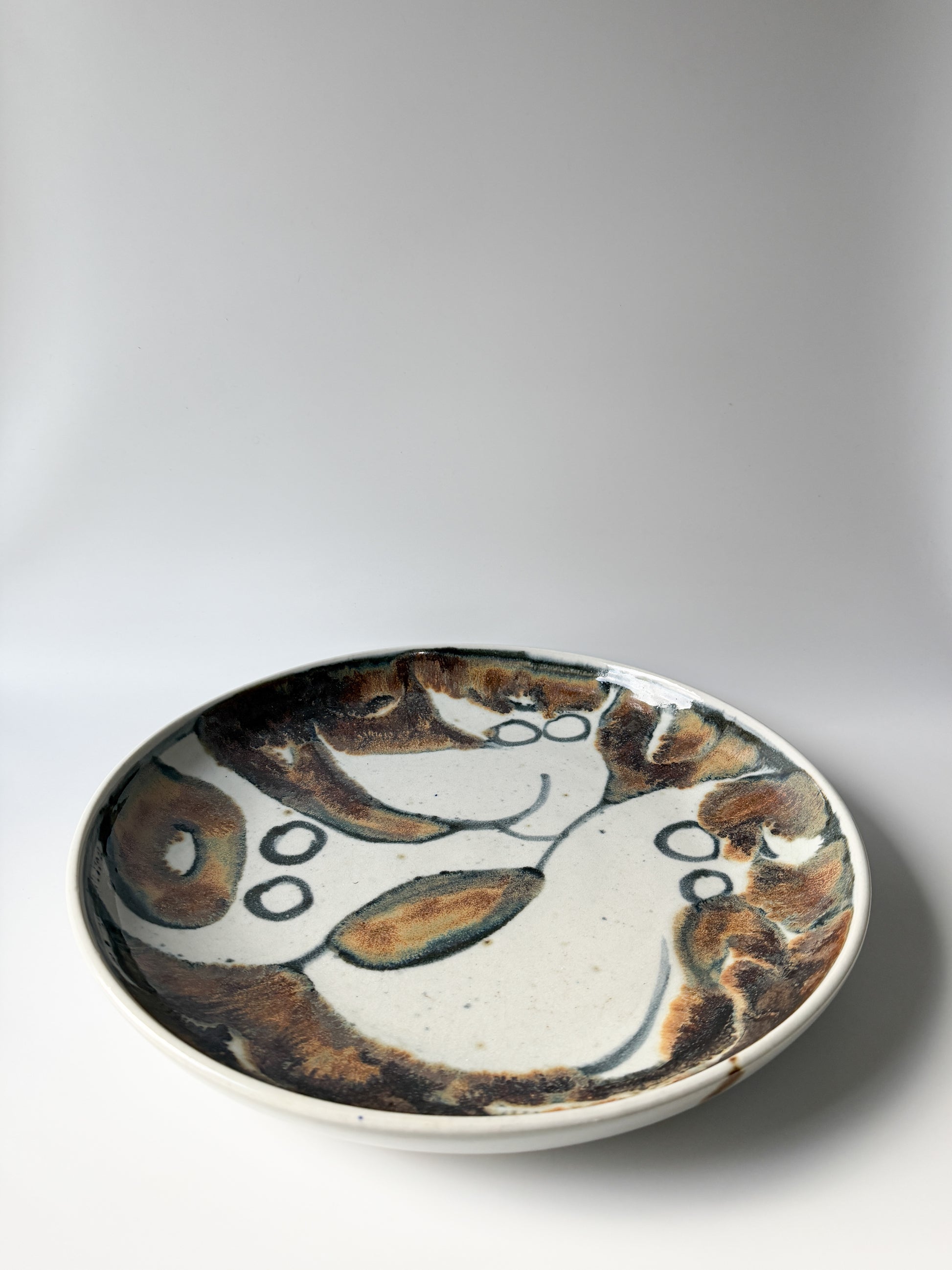 Vintage Hand-Painted Abstract Nudes Large Ceramic Bowl