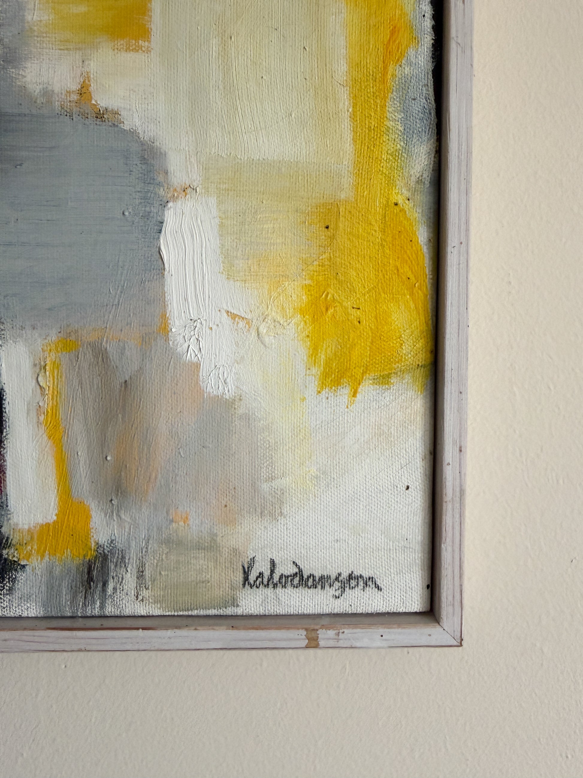 LARS HALVDANSON - Abstract Yellow and Black Oil Painting on Canvas
