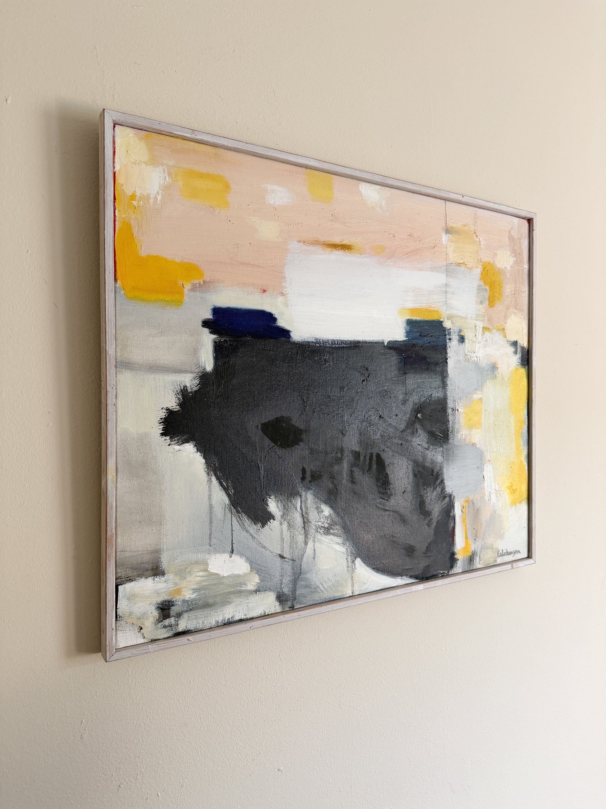 LARS HALVDANSON - Abstract Yellow and Black Oil Painting on Canvas